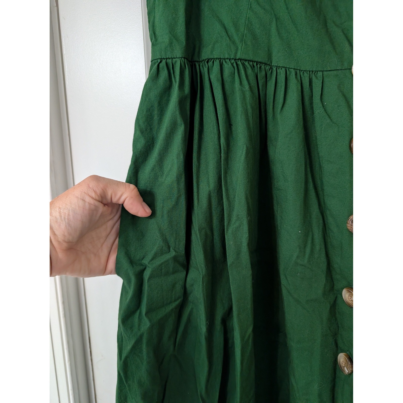 J.Crew Scallop-trim button-front midi dress Green Cotton Smocked Back Size 12