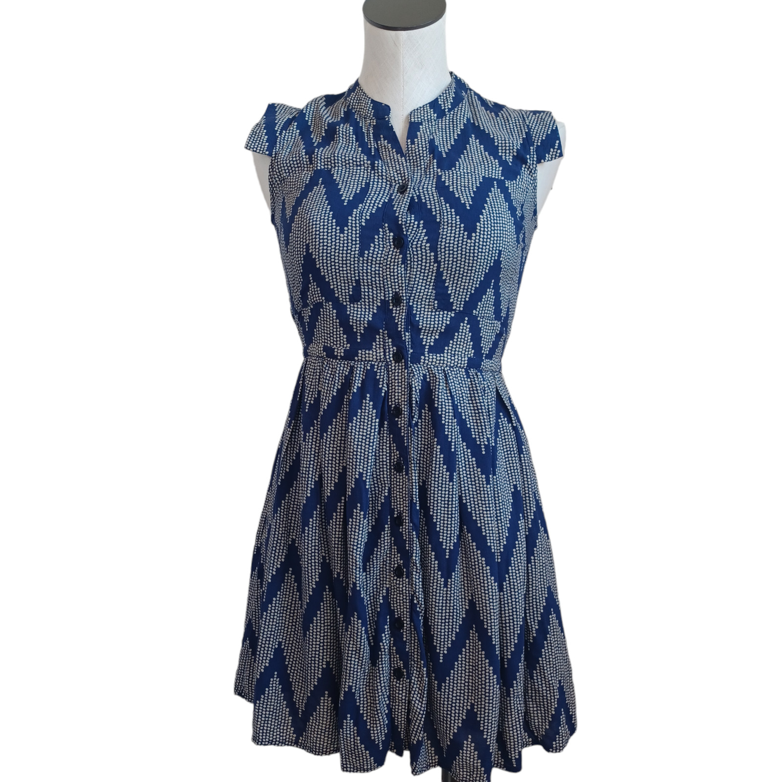 Anthropologie 11 1 TYLHO West Street Dress Blue Chevron Zig Zag Print Womens XSm