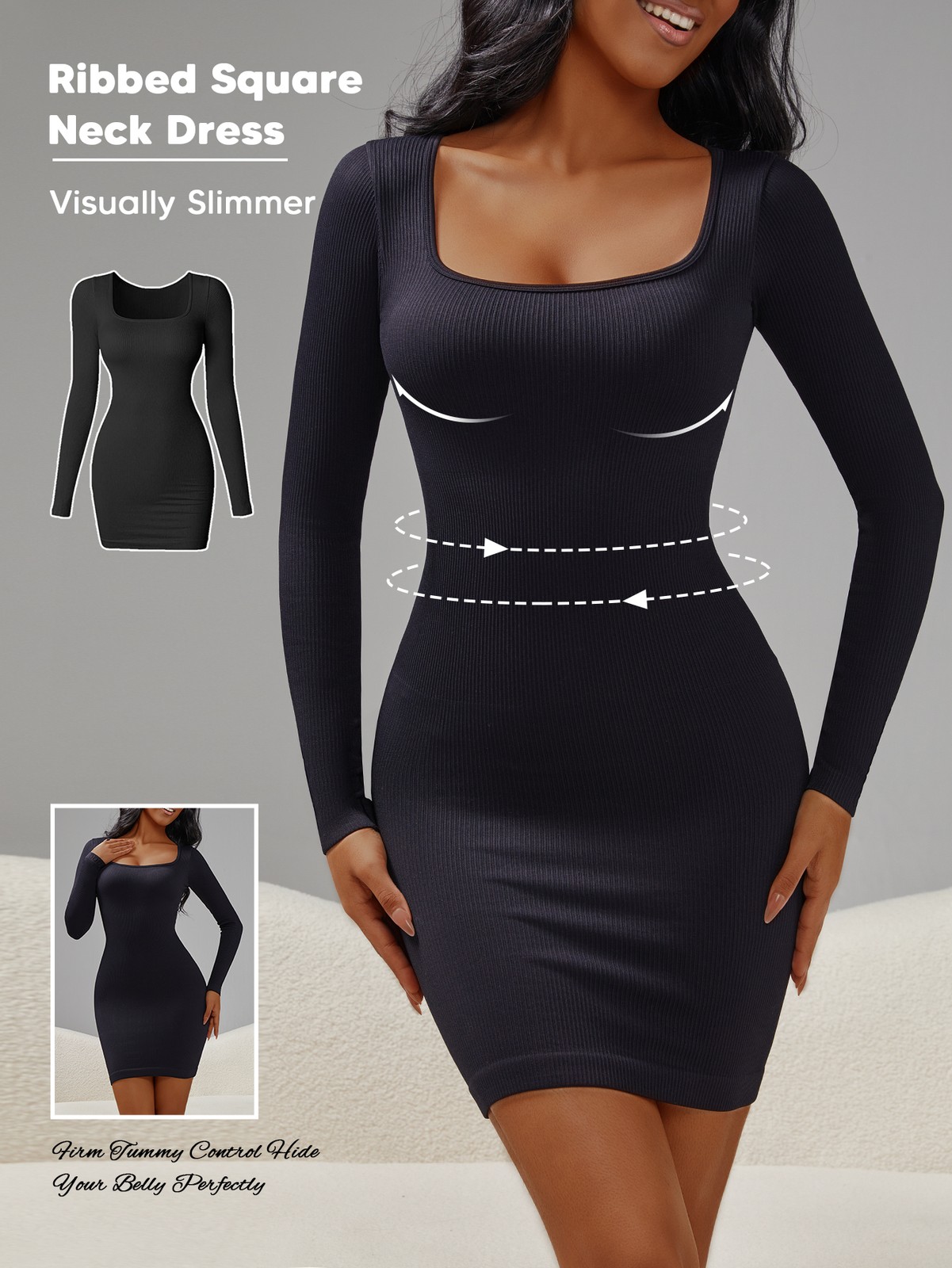Womens Dresses Long Sleeve Ribbed Slim Fitted Basic Bodycon Mini Pencil Dress