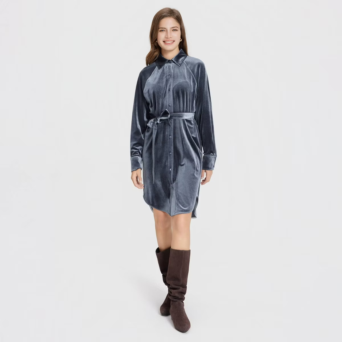 Universal Thread Women’s Long Sleeve Velvet Shirtdress, Navy Blue, Size XS, NWT