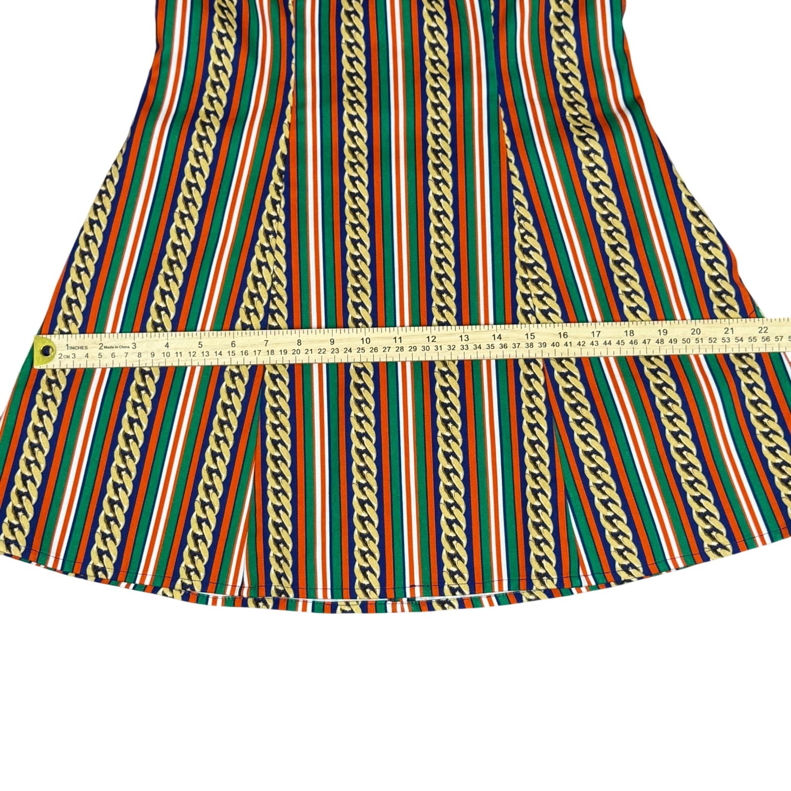 Unbranded Strapless Chain Print Mini Dress Green Orange Stripe A-Line Women