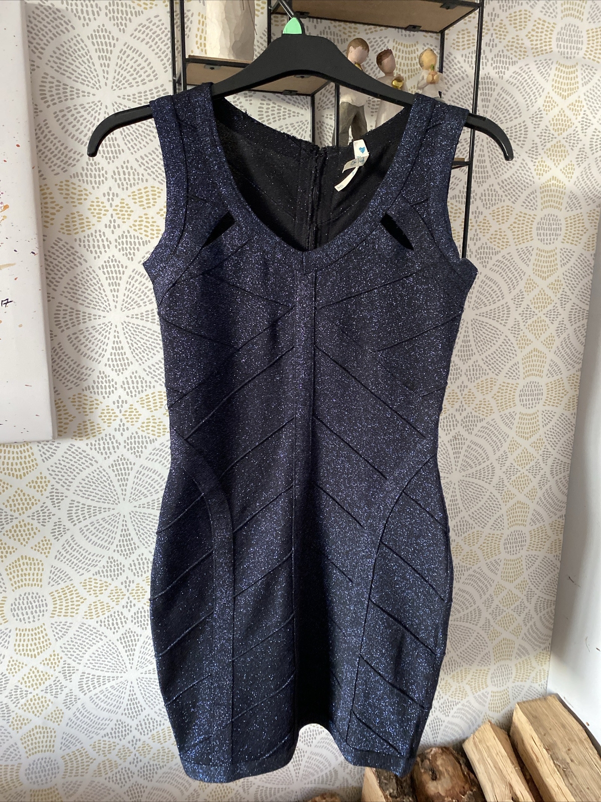 Blue Vanilla Navy Glitter Dress Size 10 S Small Party Evening