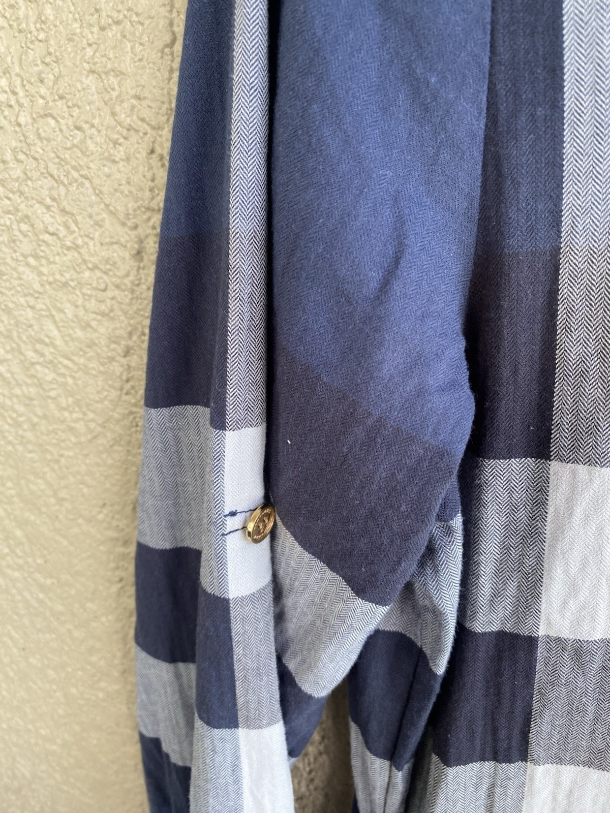 BURBERRY BRIT DESIGNER BLUE/WHITE/GRAY MULTI NOVA COTTON Long Sleeve Shirt Dress