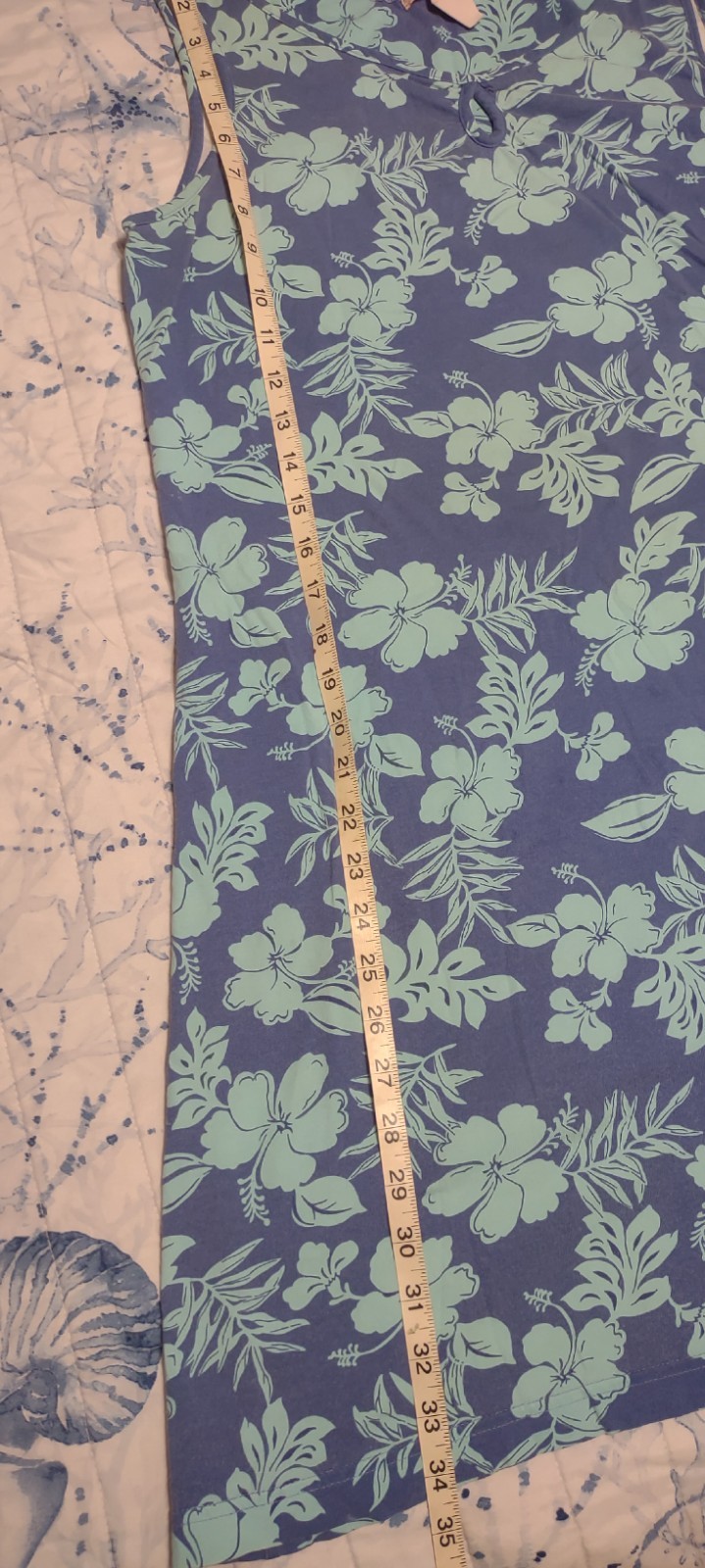 CARIBBEAN JOE Blue Tone On Tone Tropical Flower Print Sleeveless Neck Dress Sz M