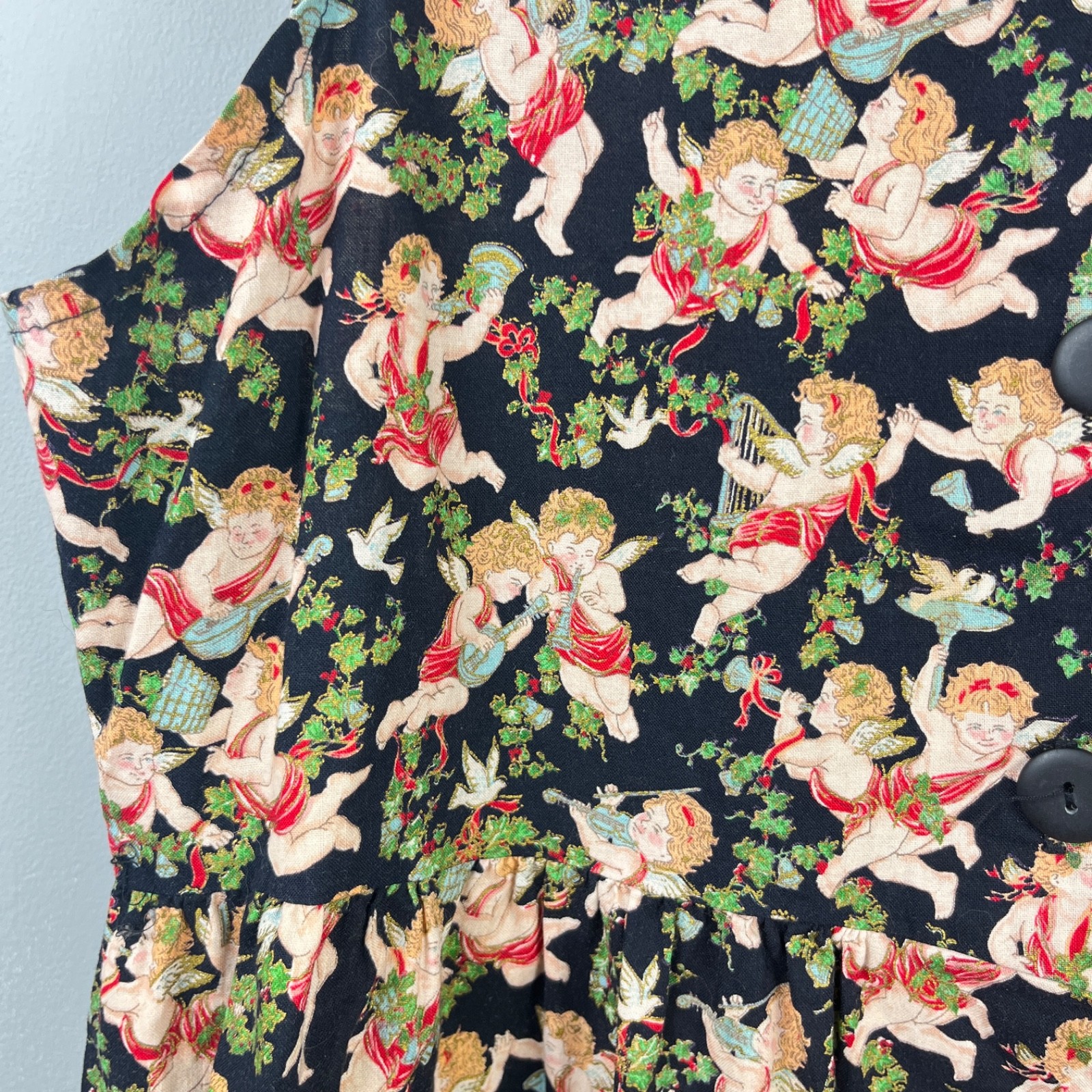Vintage Say It Again Christmas Jumper Dress Womens M Cherub Angels Holiday