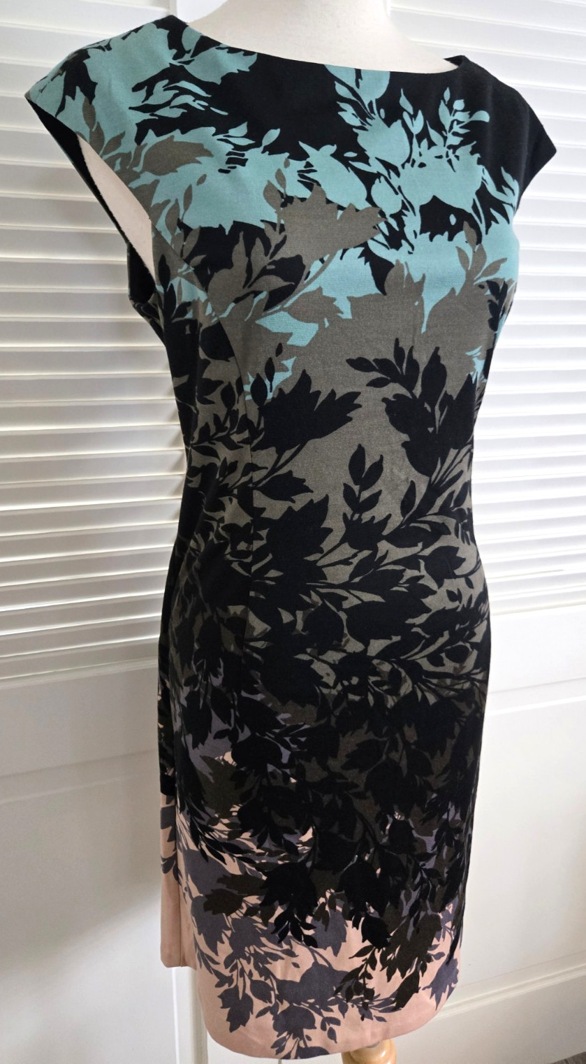 ~NWT~London Times Black Multi Floral Sheath Style Cap Sleeve Summer Dress~SZ 10