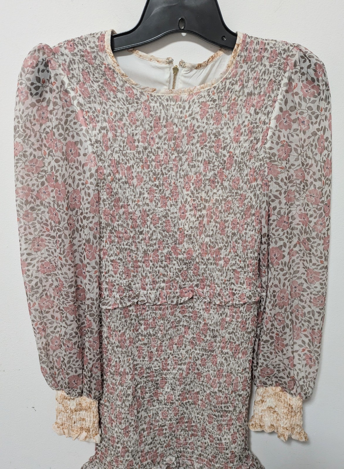 WINONA AUSTRALIA Floral Smocked Ruffle Mini Dress XS Pink Ruffles Sheer Romantic