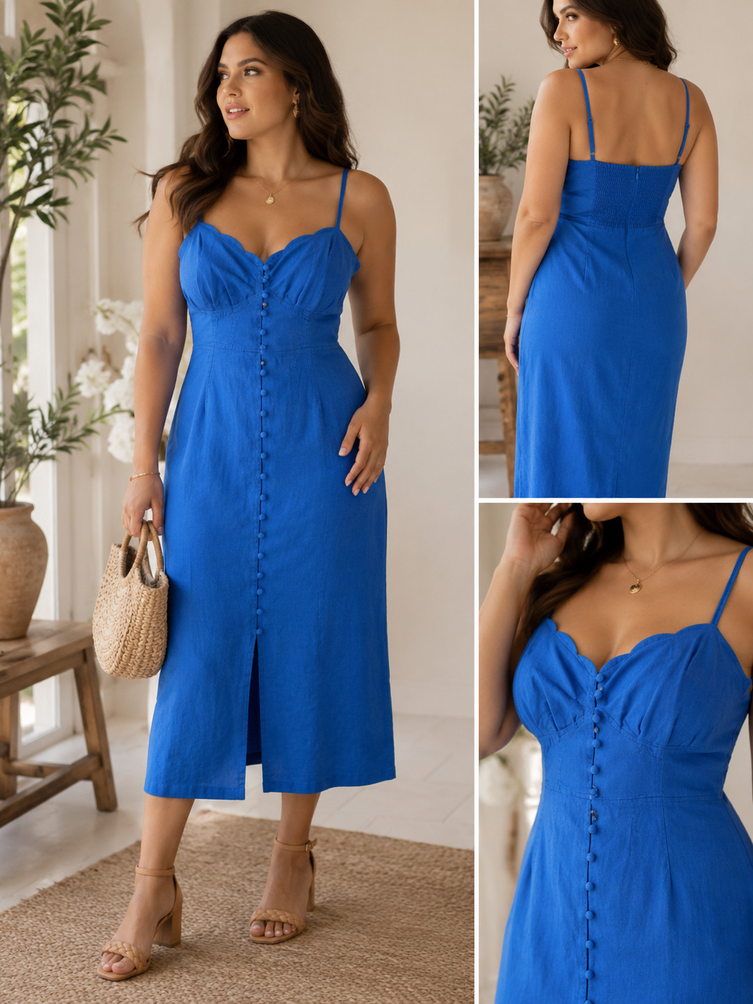 Anthropologie Midi Dress Womens Blue New Bustier Scalloped Sweetheart NWT 14