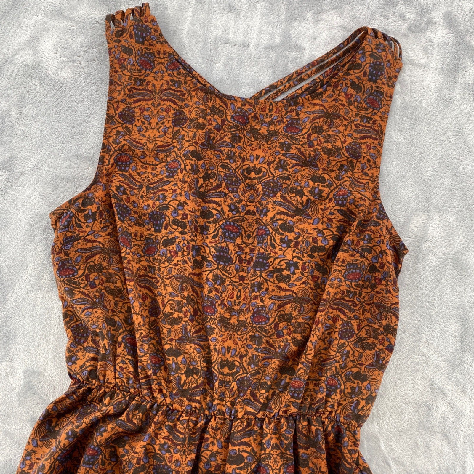 Everly Womens Rust Paisley Floral Cage Back Skater Dress Small Fit & Flare Boho