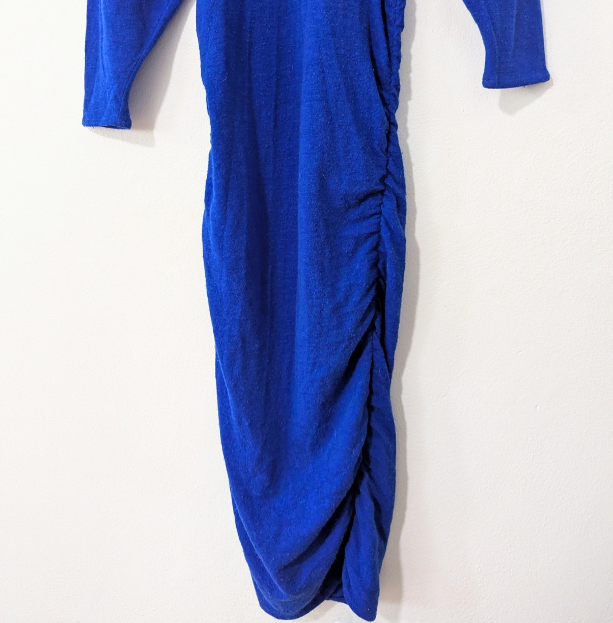 Patrick Kelly Vintage Wool Rabbit Blend Knit Dress Cowl Dress Ruched Blue 2