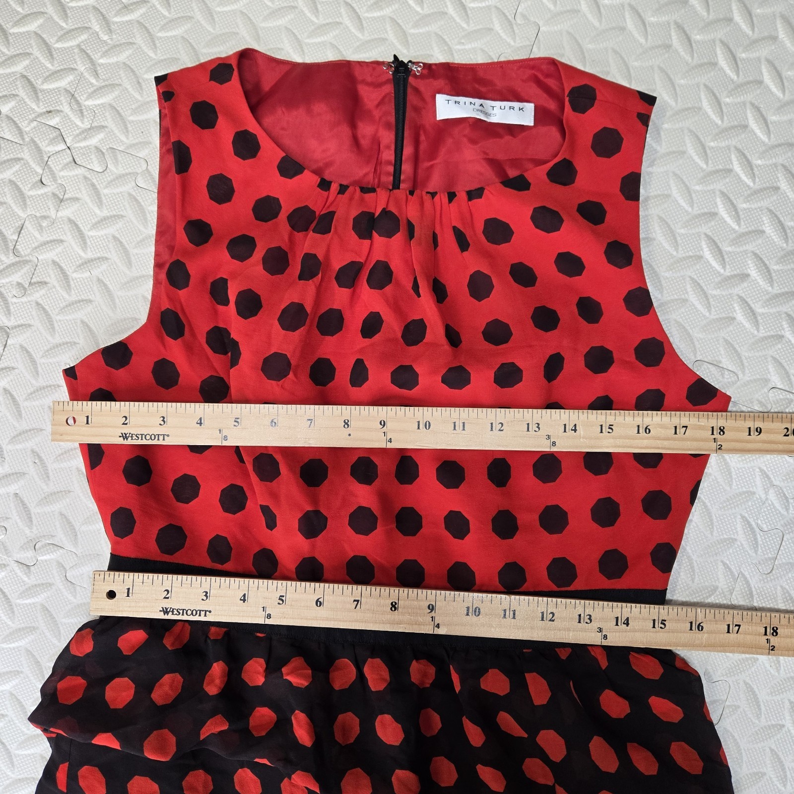 Trina Turk Dress Womens Small Medium Ladybug 100% Silk Black Red Polka Dot Party