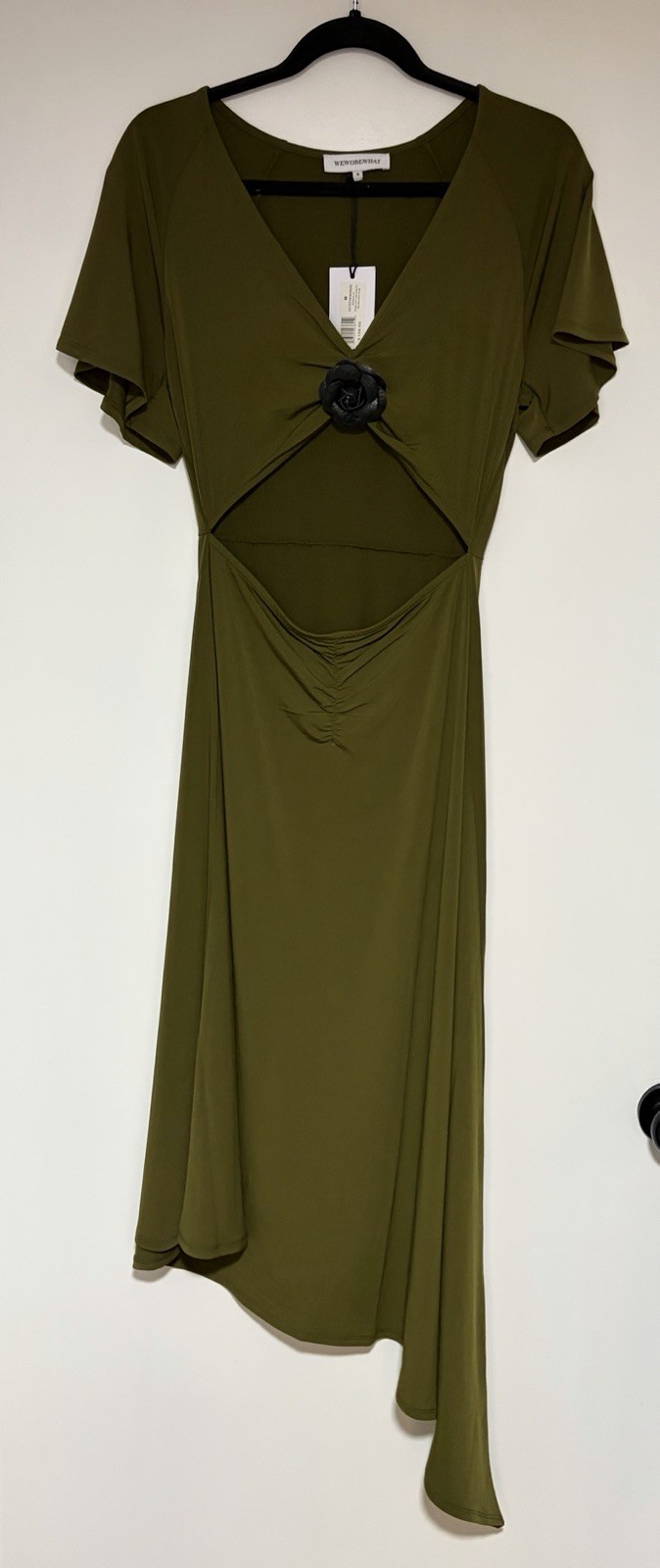 WeWoreWhat Cutout Asymmetrical Green Stretch Flower Midi Dress Womens Size M NWT