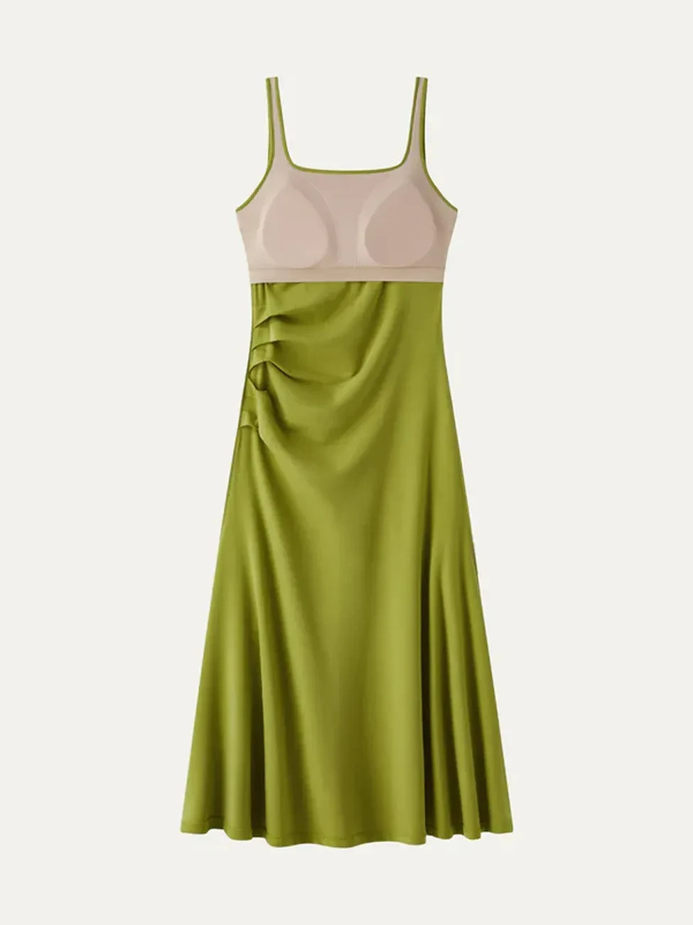 OGL Square Neck Tucked Open Back Bra Dress, Deep Chartreuse Green – Freeship