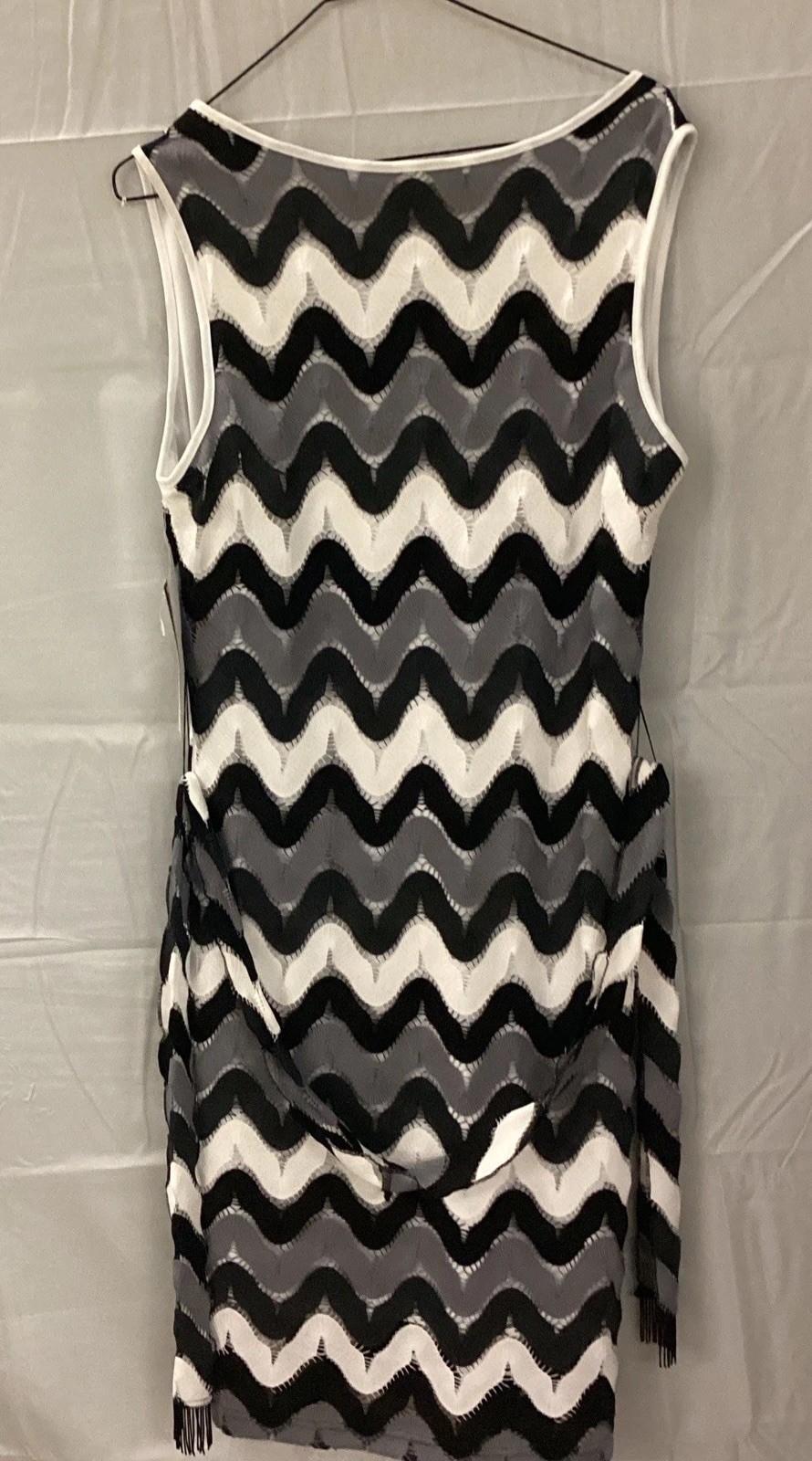 #103 Sharagano Lined Dress Gray Black White Size 10 Women’s