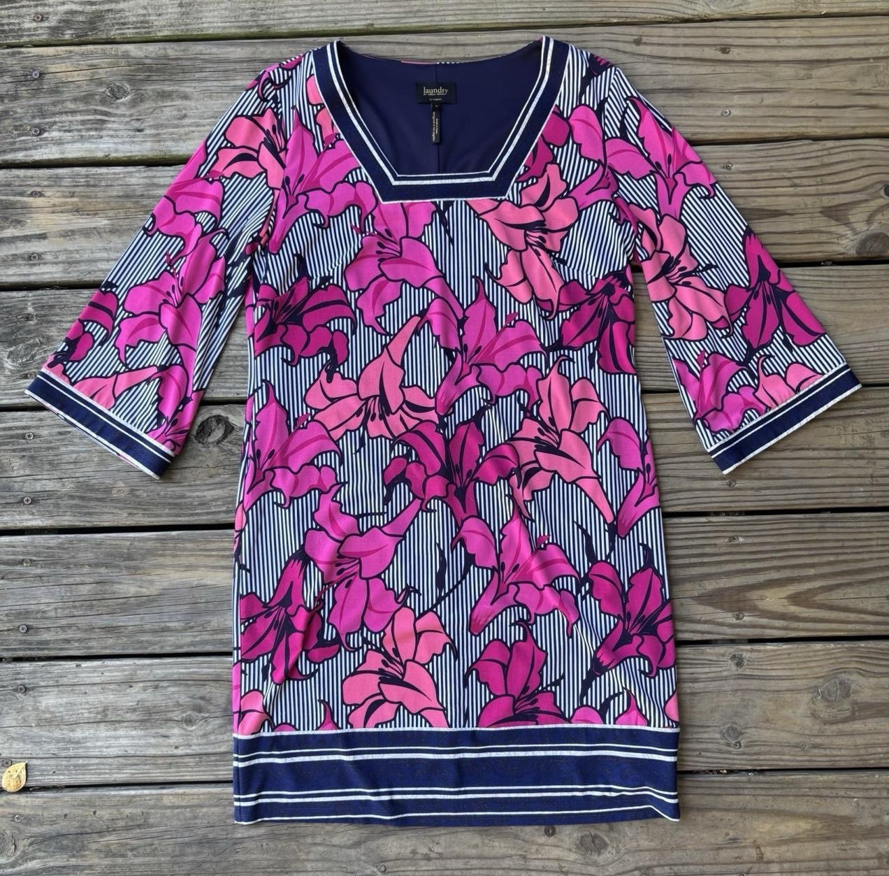 Laundry by Shelli Segal Women’s Pink Floral Woven 3/4 Bell Sleeve Shift Dress M