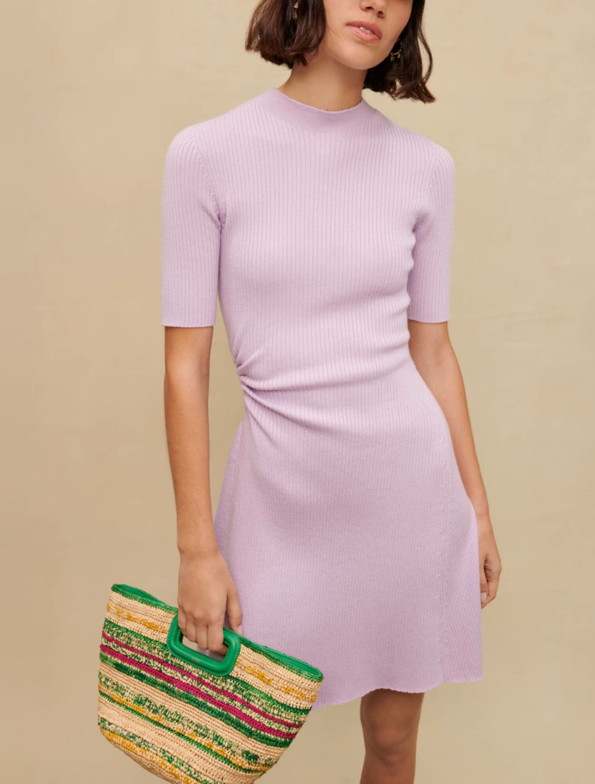 NWT $295 maje Parma Cutout Ribbed-knit Mini Dress FR 40/L
