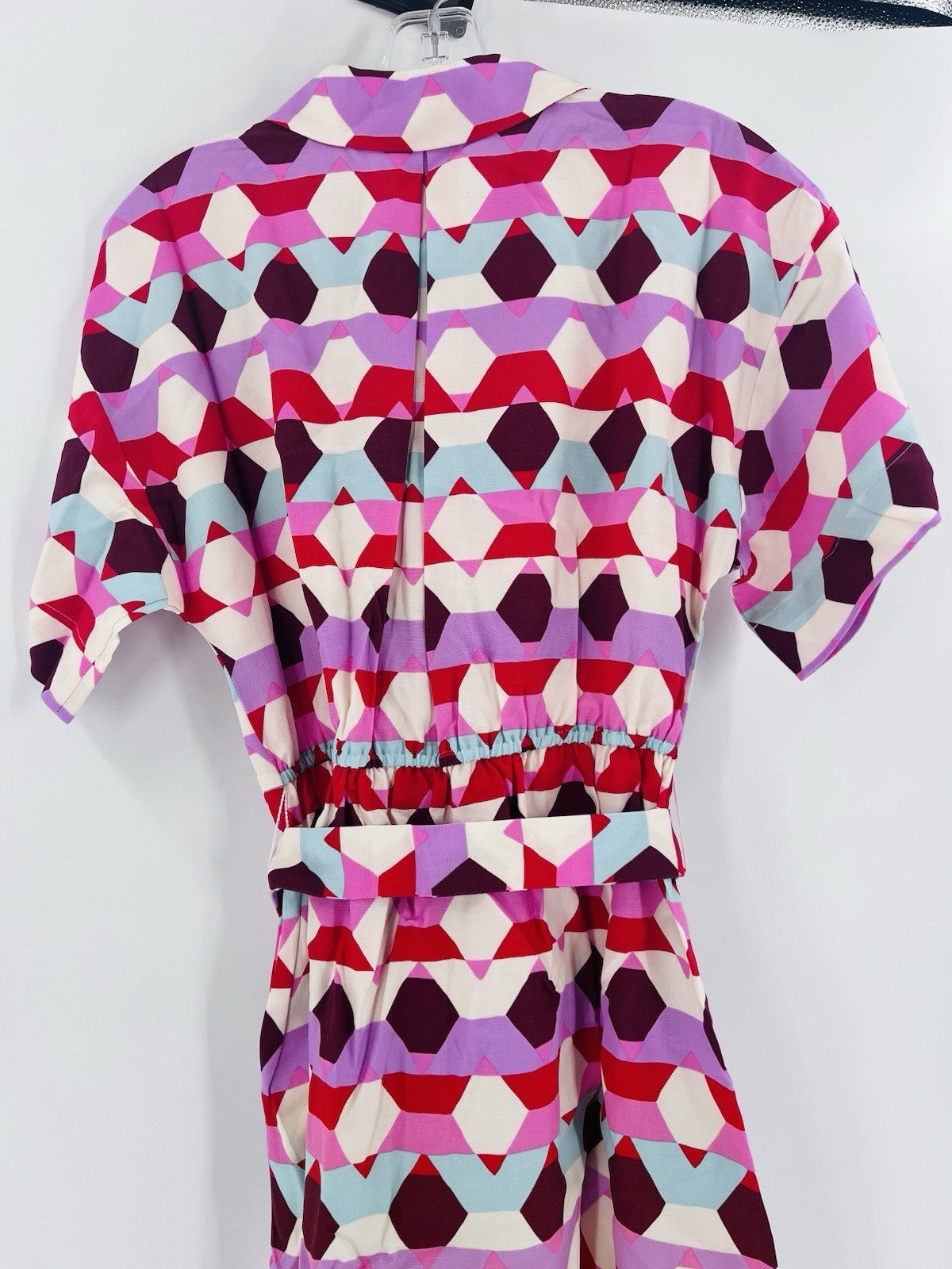 NWT Oliver Bonas Geometric Mini Shirt Dress 4 Tie Waist Belted Viscose