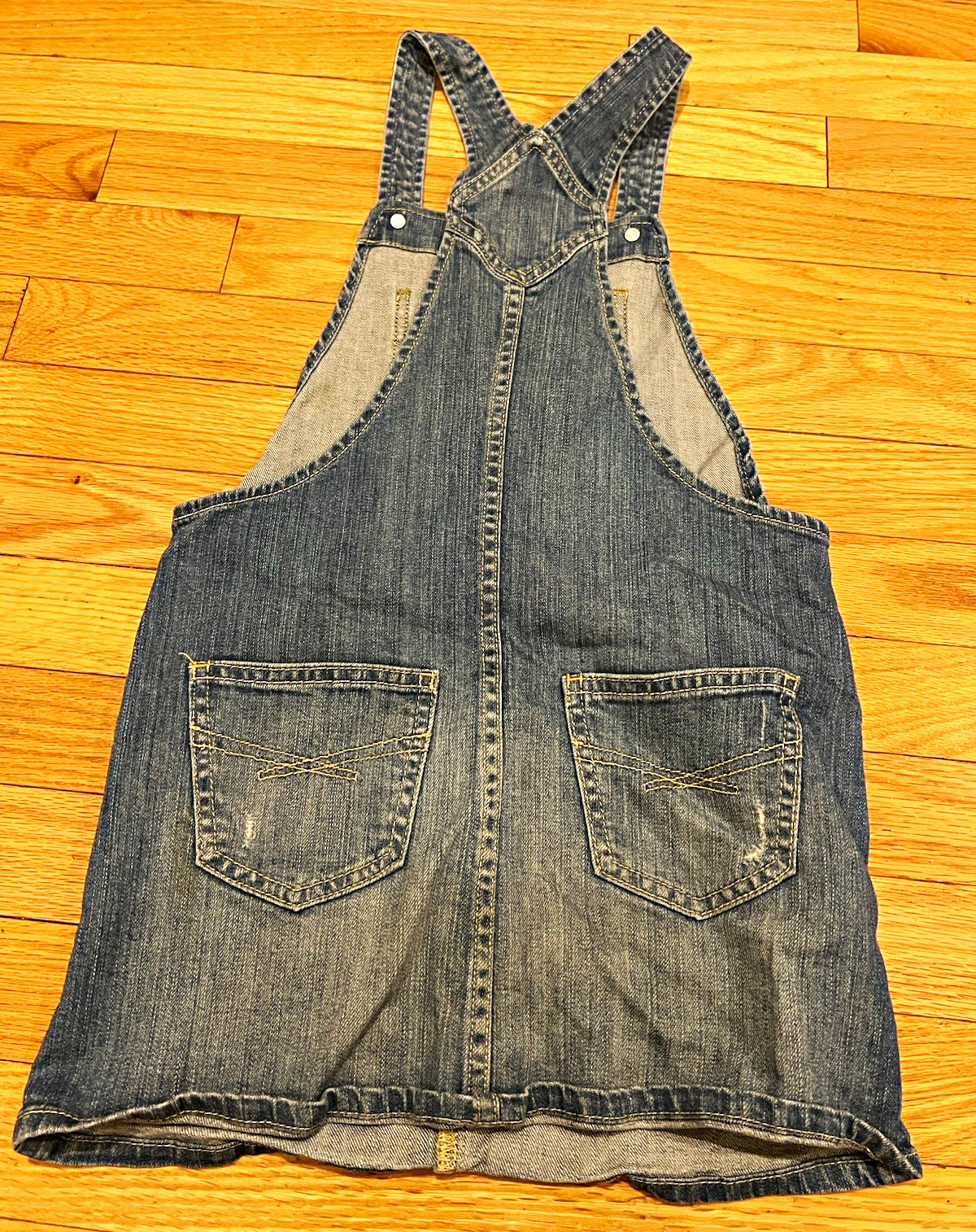 Old Navy Blue Denim Overall Dress Womens S Short Sleeveless Pockets Straps