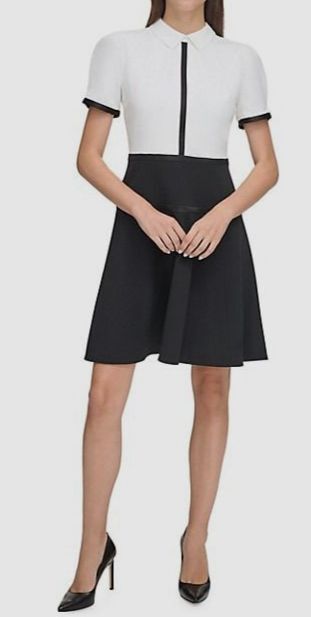 Karl Lagerfeld Paris Women’s Black Colorblocked Point Collar Mini Dress Size 16