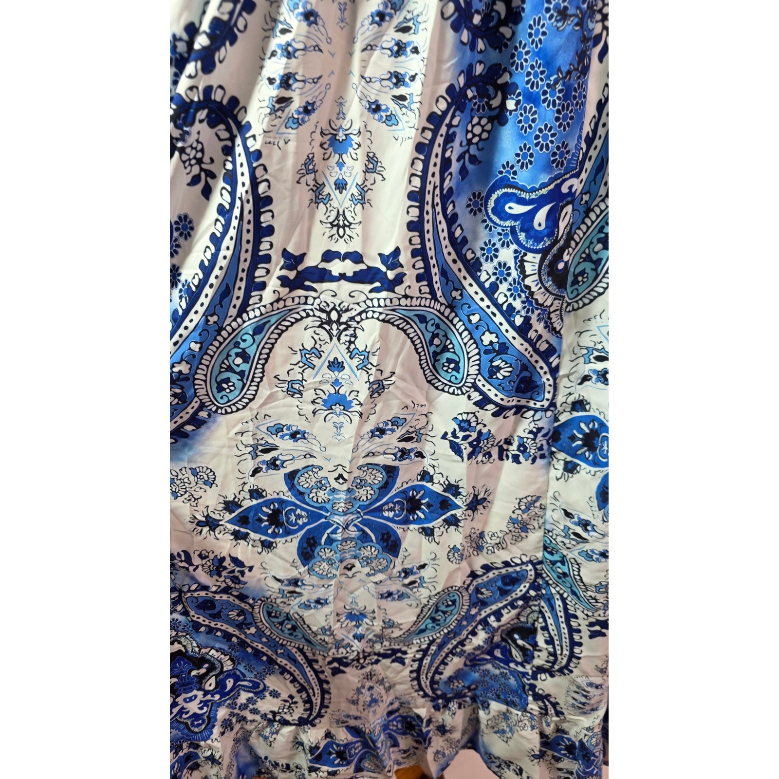 Cupshe Blue Paisley Boho Maxi Dress V-Neck Spaghetti Strap Summer Small NWT