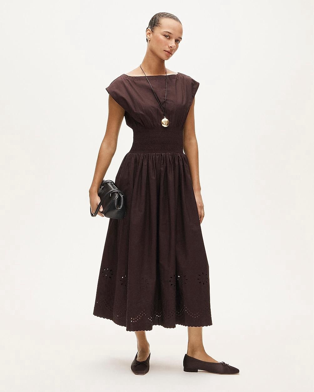 J. Crew Smocked eyelet-hem dress in cotton poplin Size XS
