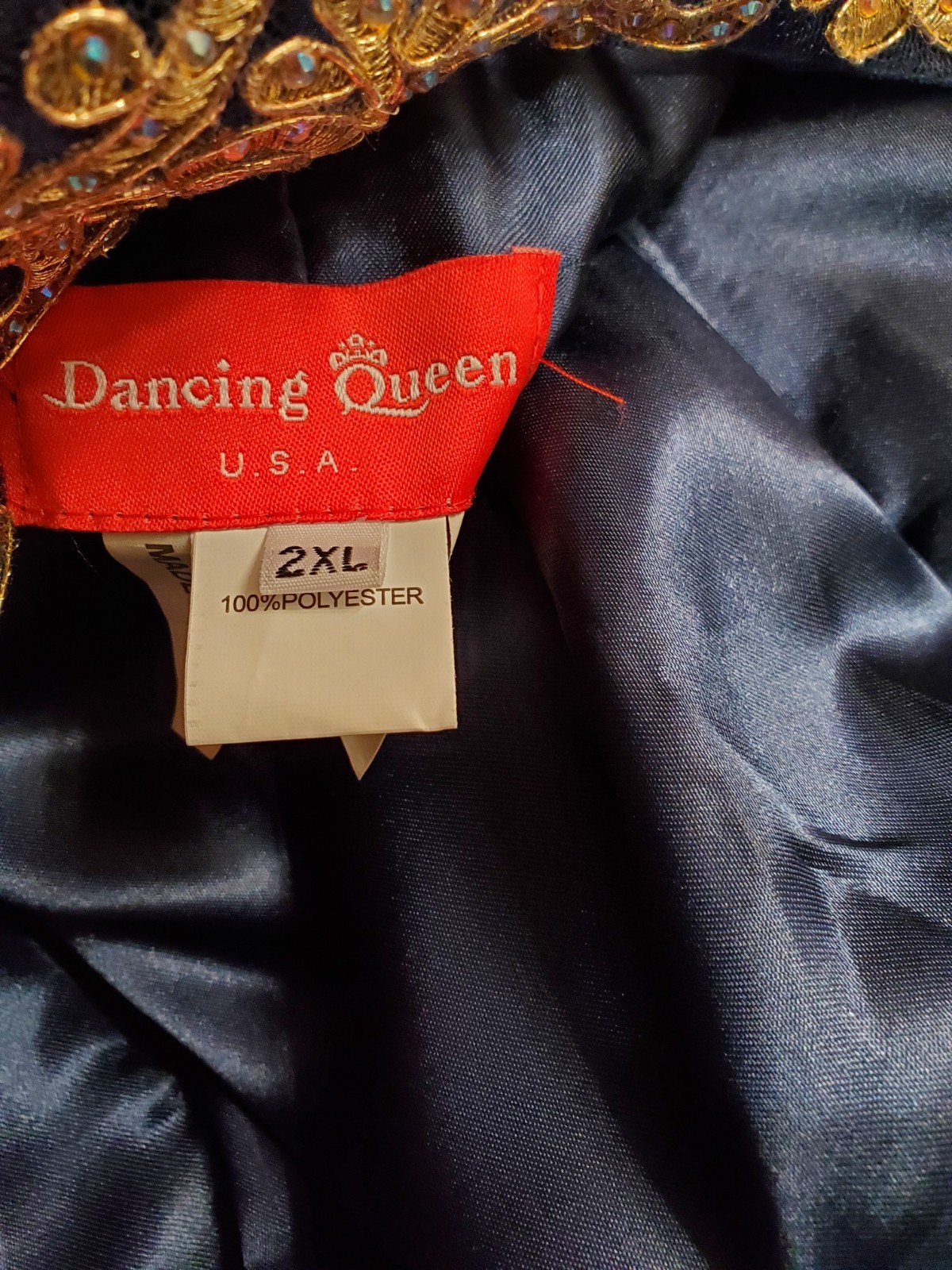 Dancing Queen Navy Blue/Gold Embroidered Formal Dress 2XL Illusion Neck Chiffon