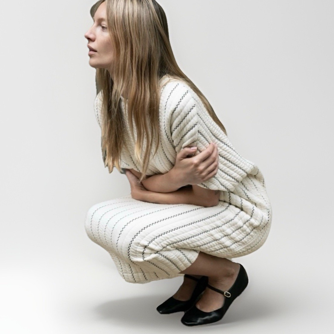 Zara Oversized Striped Quilted Dress M White Scandi Minimal Lagenlook Knitwear