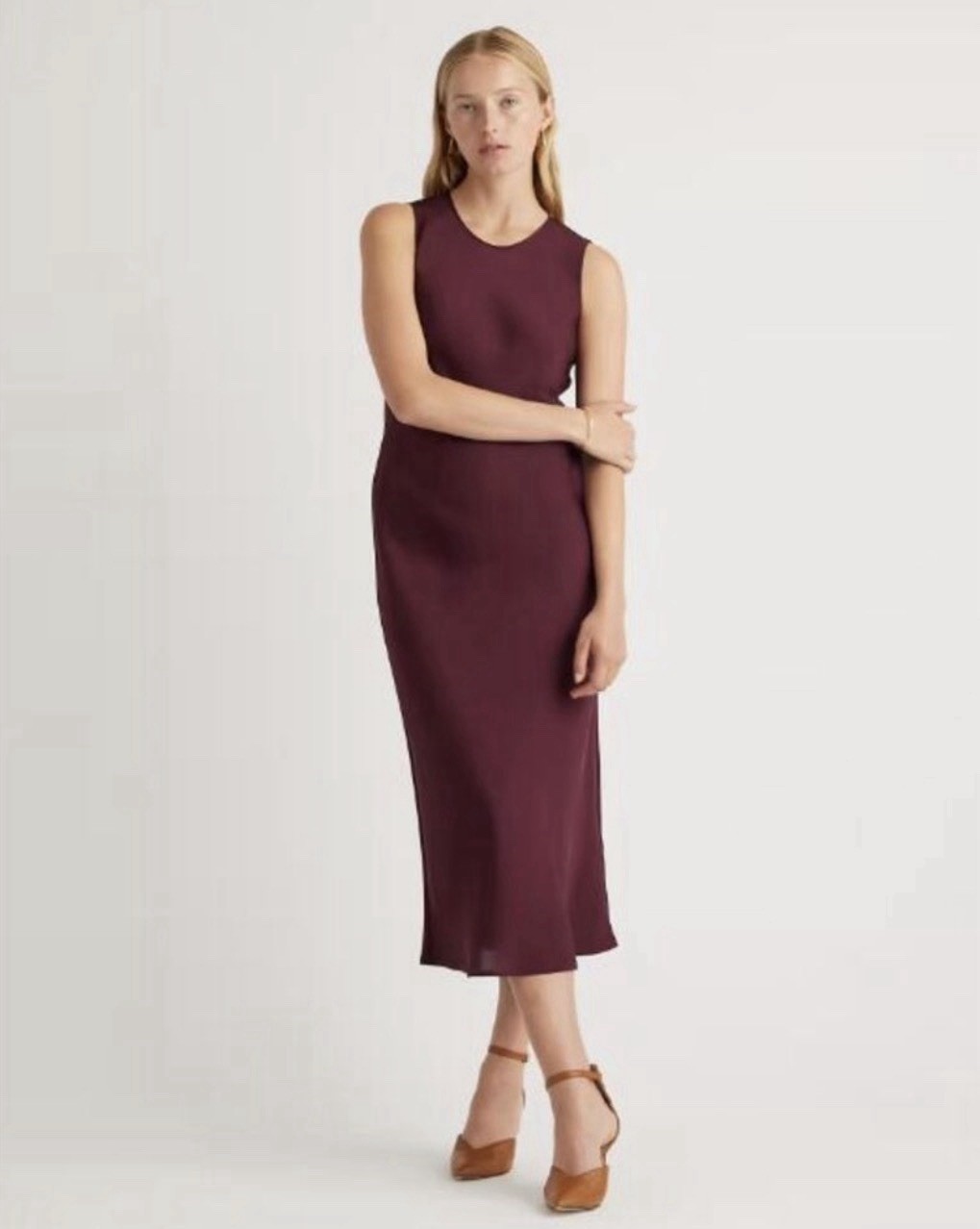 Quince Silk Tank Midi Dress Size M Washable Stretch Wine Tasting Evening Bias