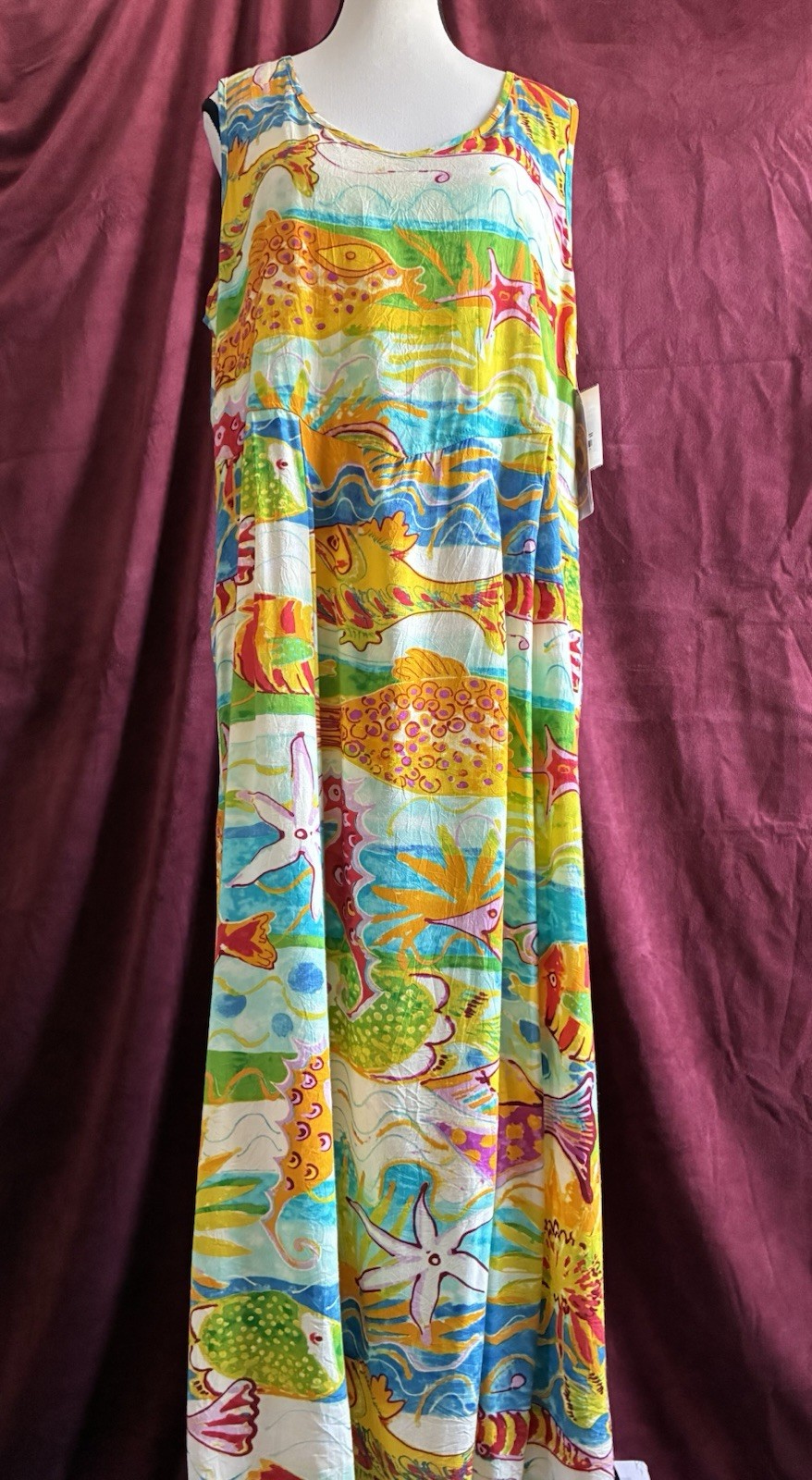 Jams World Vintage Creatures of the Sea Sleeveless Maxi Dress Pockets Size XL
