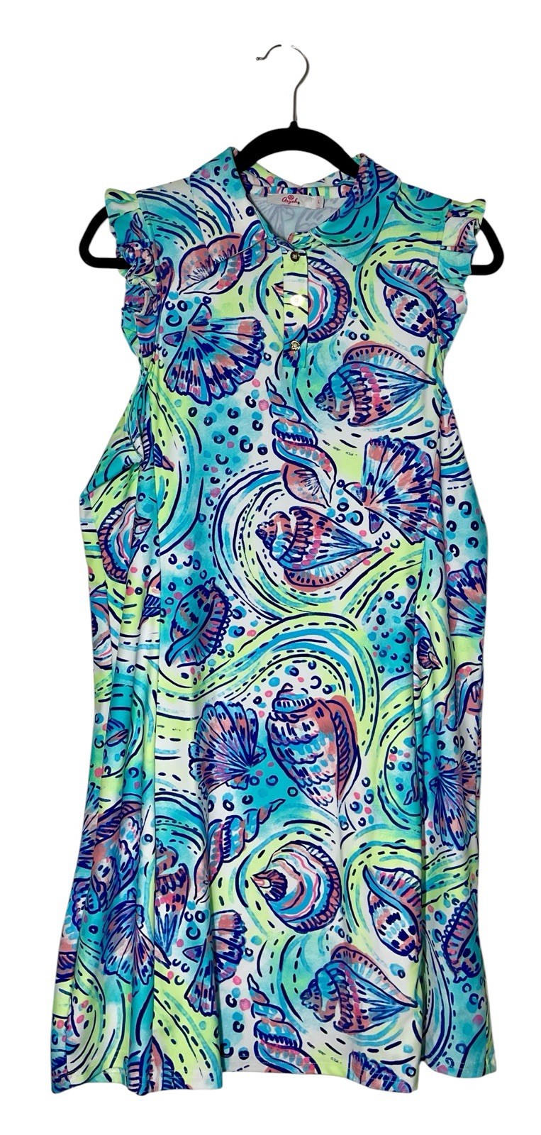 Aryeh Women’s Nautical Sea Shells Dress Sz Large Sleeveless Blue Green
