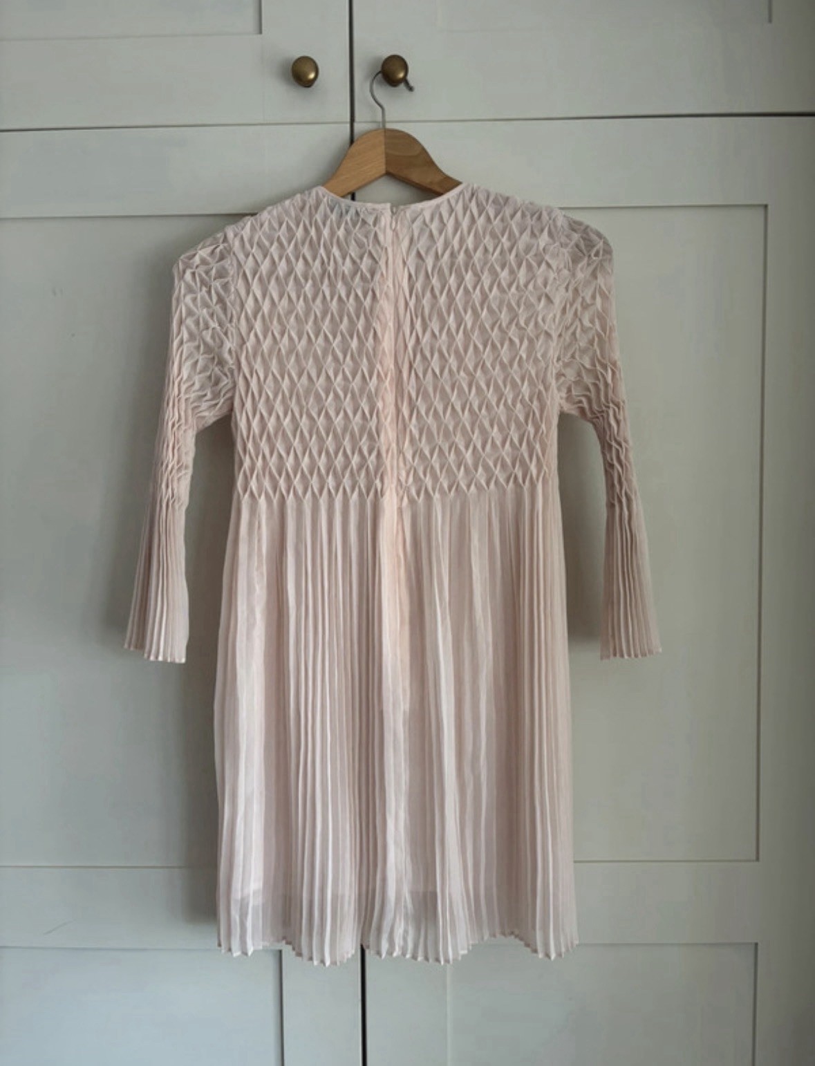 Topshop Textured Smocked Plisse Pleated Bell Sleeve Mini Dress Peach Pink S 10