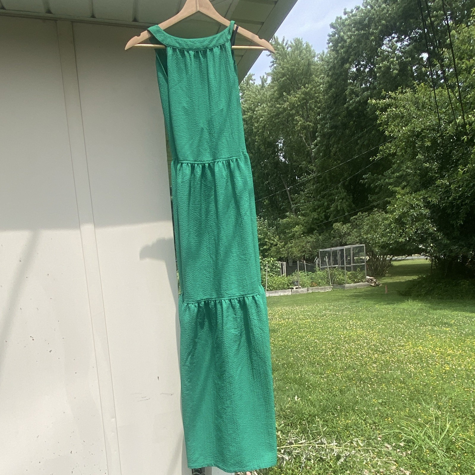 Calvin Klein Womens Green V-Neck Sleeveless Textured Tiered Maxi Dress Size 8