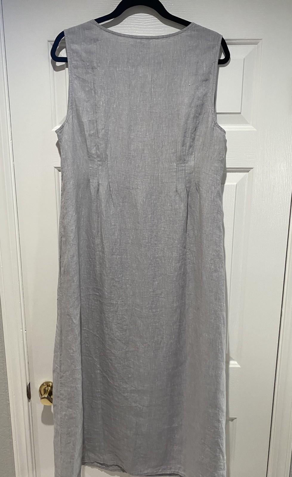 NWT J. Jill Love Linen Grey/White Sleeveless Maxi Back Pleats Dress, 1X