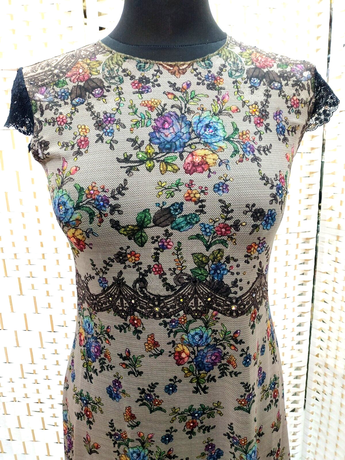 Beautiful Michal Negrin Colorful Crystal Touche Flowers Dress Size – M –