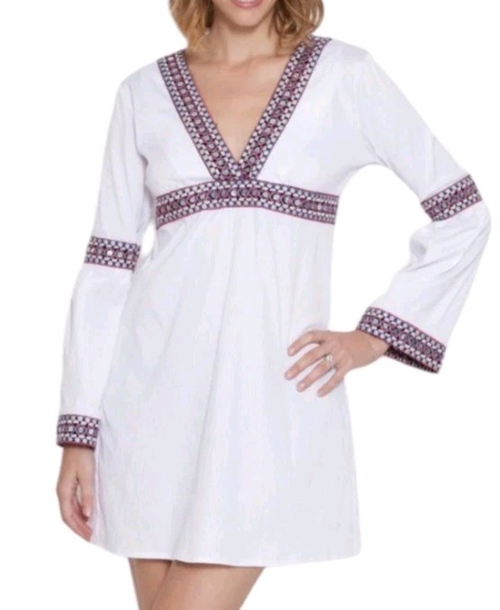 Glamour Puss NYC NWOT White With Embelished Band Empire Dress Size S