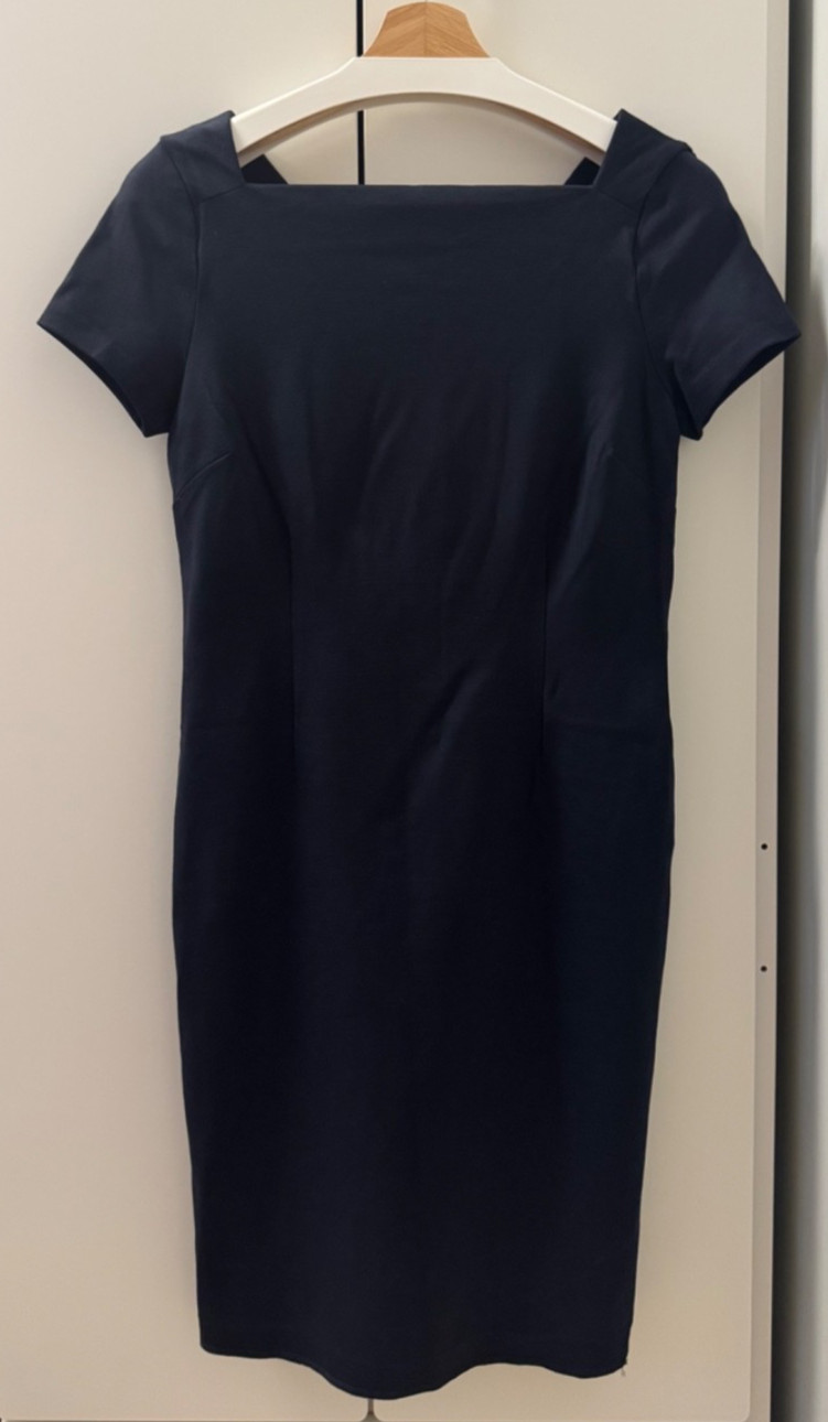 Banana Republic Dark Navy Front Square Neck & Back V Neck Sheath Dress (Size 4P)