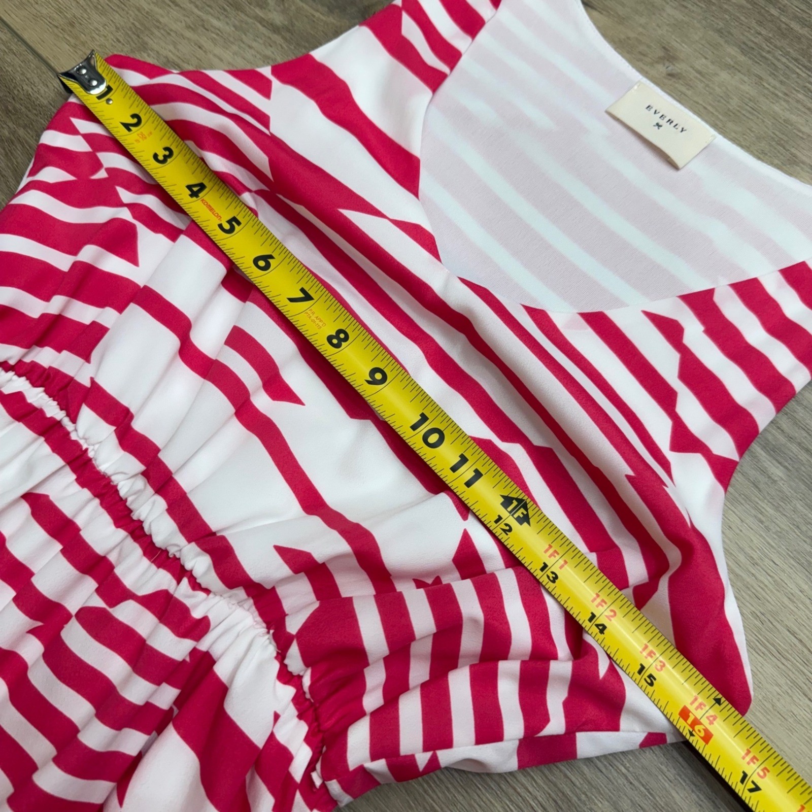 Everly Red White Geometric Striped V-Neck Fit Flare Dress Small Sleeveless