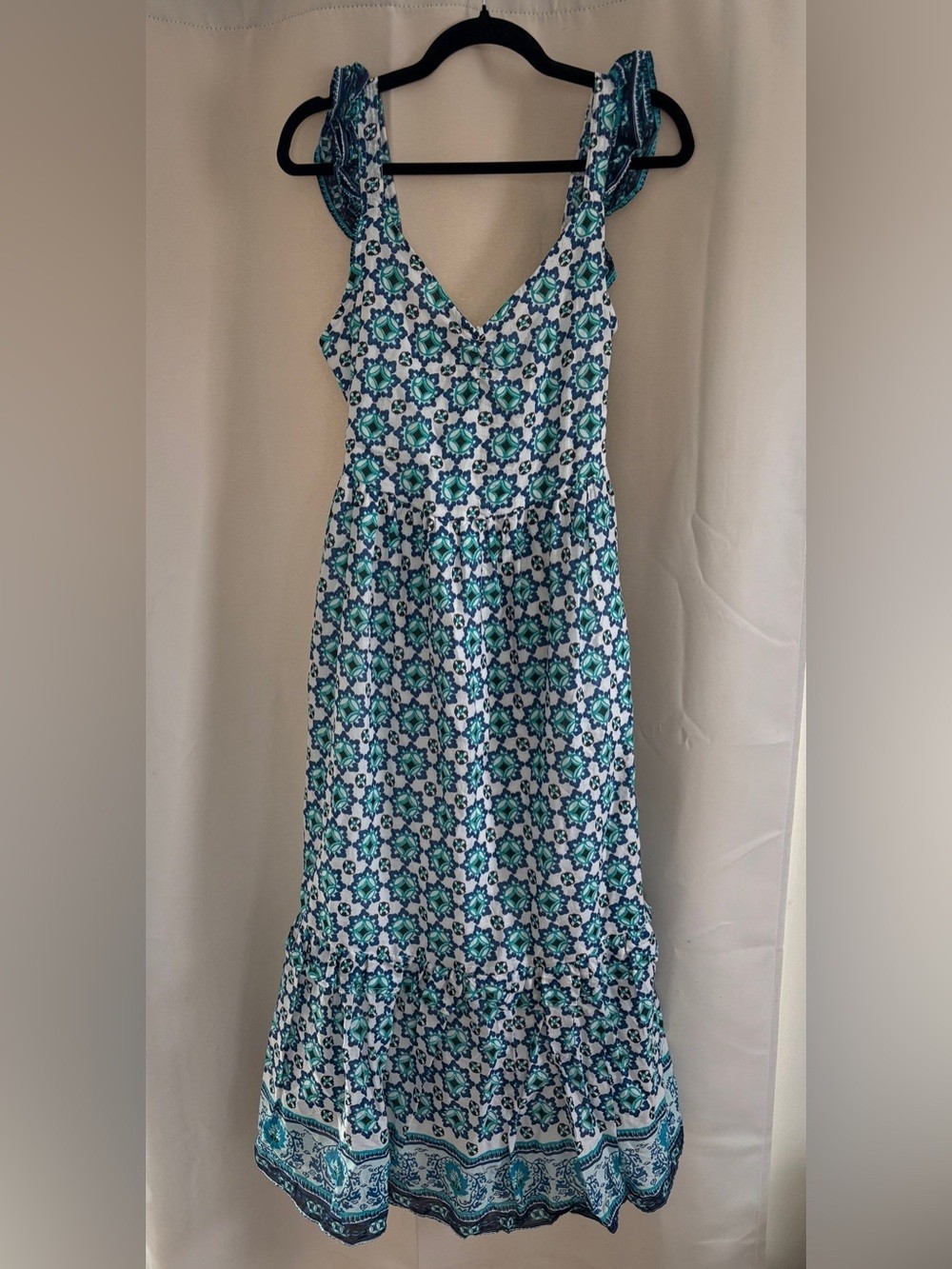 Lucky Brand Women’s Blue Teal Boho Maxi Dress Medallion Print Size S