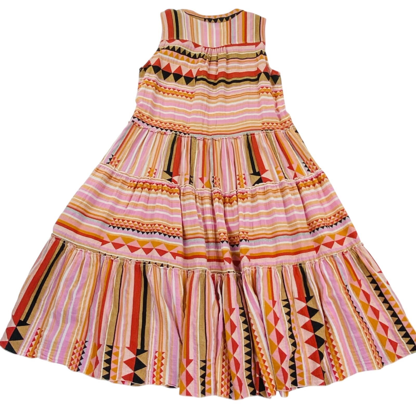 Devotion Twins Dress Aztec Festival Print Boho Chic Midi Cotton Coquette Med.