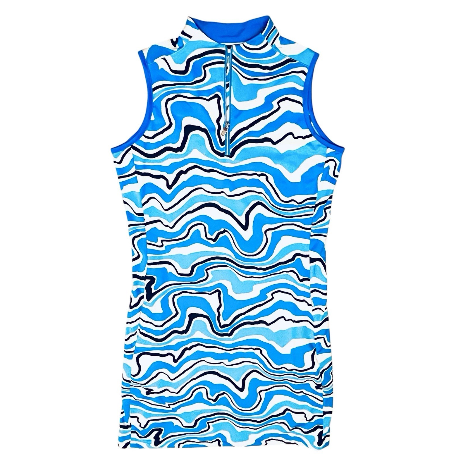Tail Activewear Dress UPF50+ Blue White Flowing/Wavy Print Pullover Zip/Pocket S