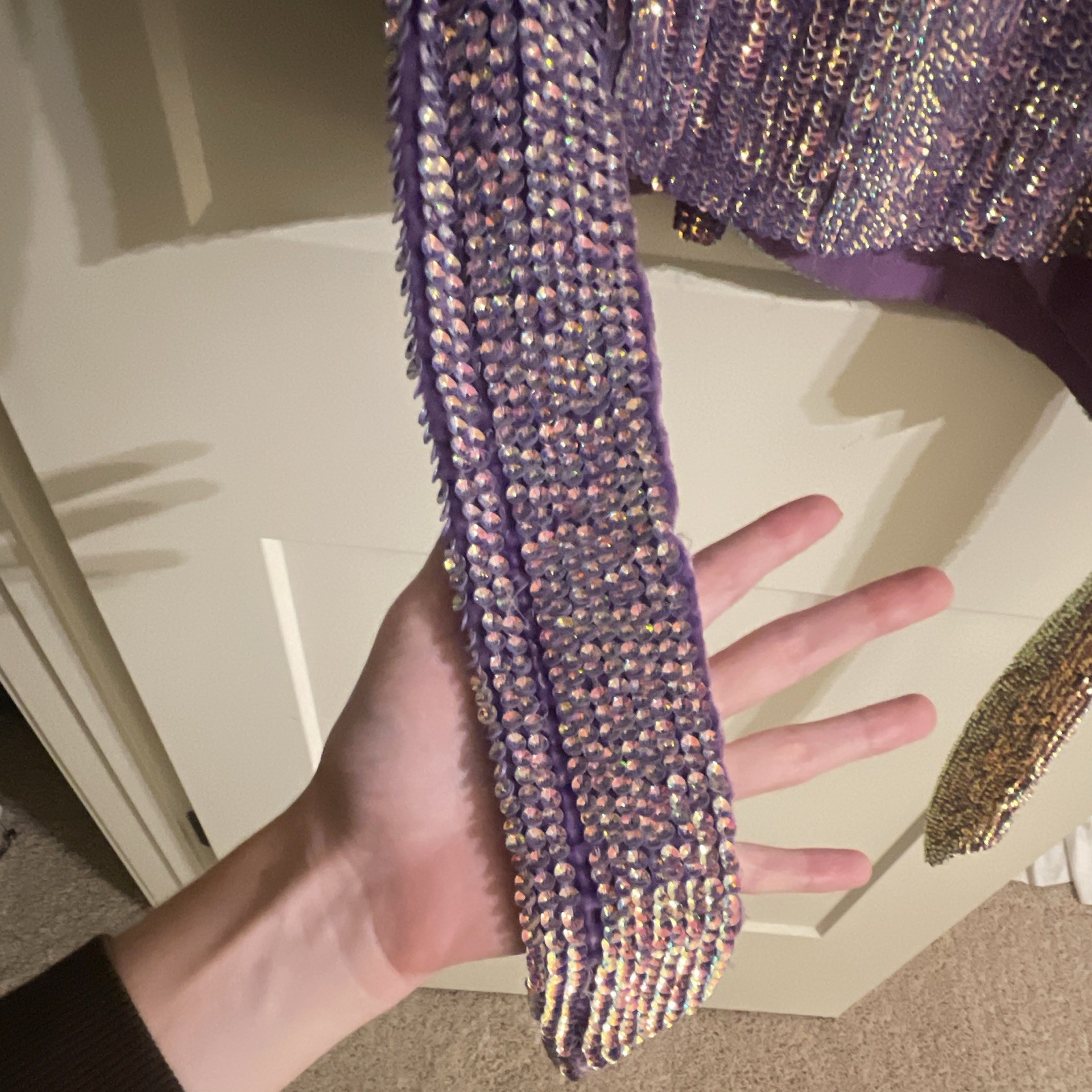 retrofête Purple Sequin Wrap Mini Dress Long Sleeve V-Neck Tie Waist Size S