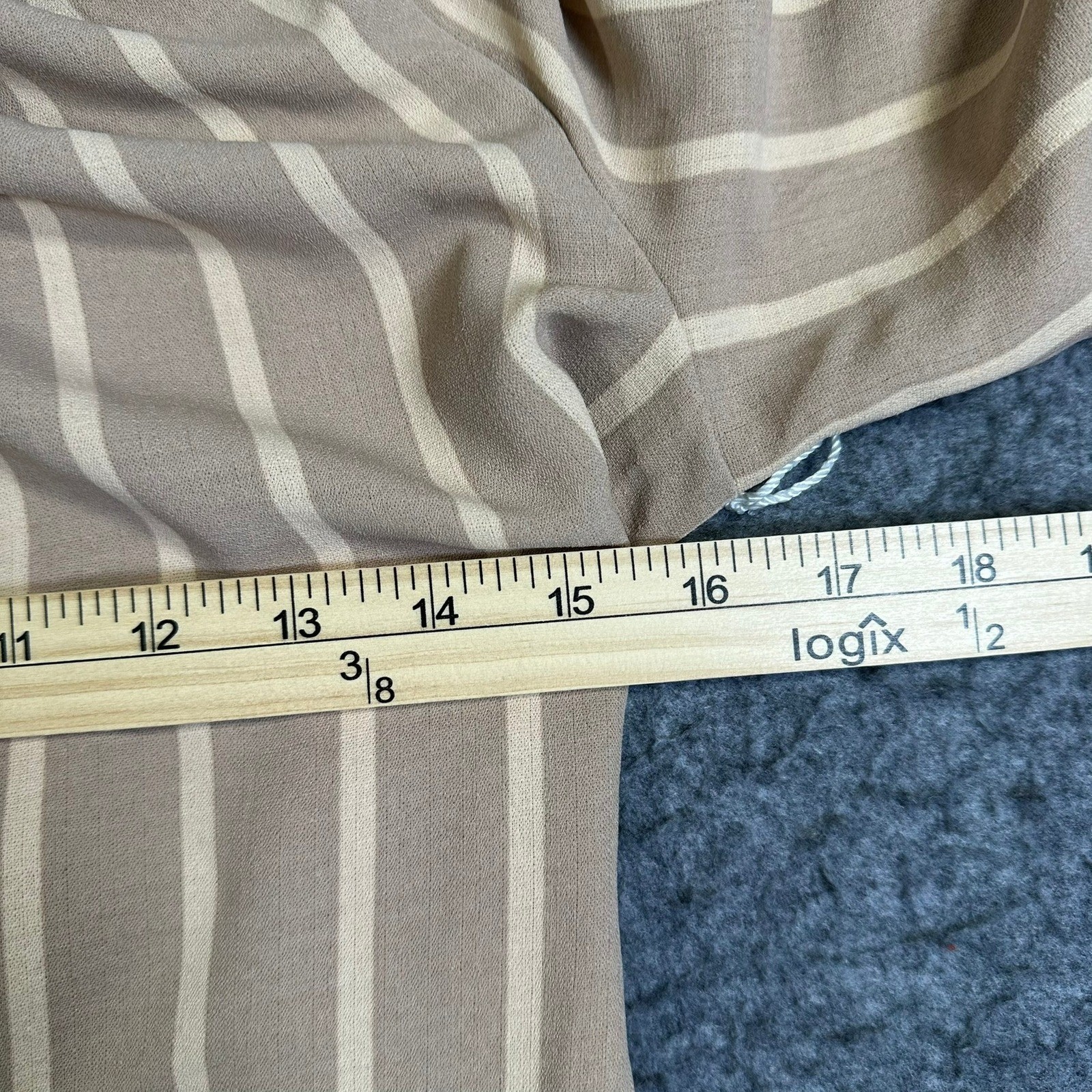 Worthington Womens XS Tan Striped V-Neck Puff Sleeve Tie-Waist Dress NWT