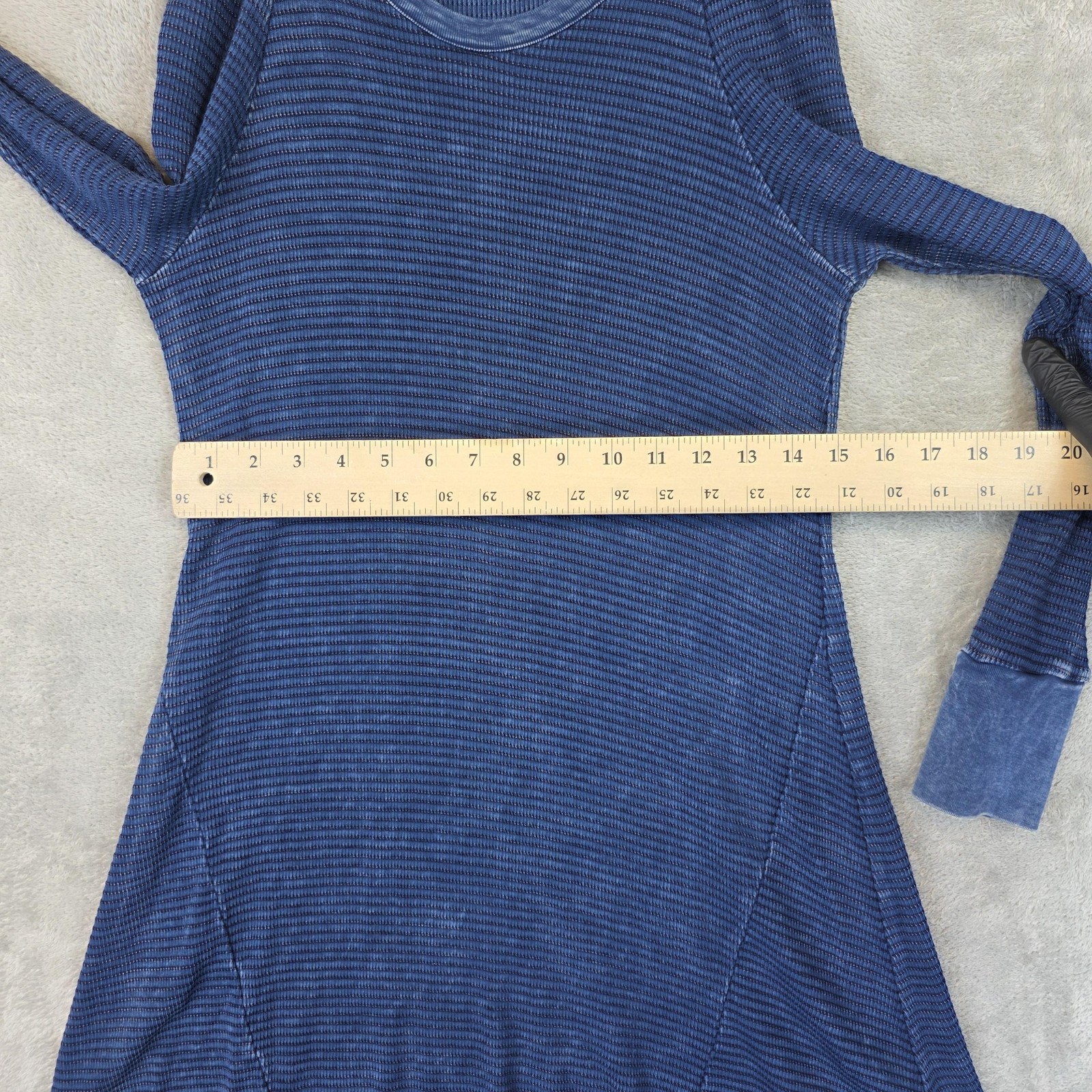 ABLE Dress Womens Small Blue Thermal Knit Cold Shoulder Swing Long Sleeve Casual