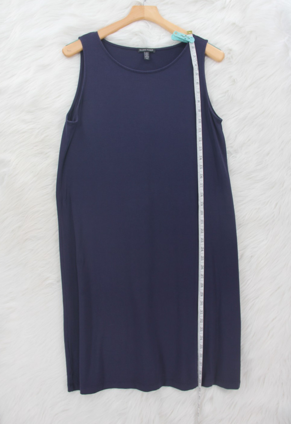 Eileen Fisher Sleeveless Navy Slip Midi Dress Medium Lightweight Stretch #1188