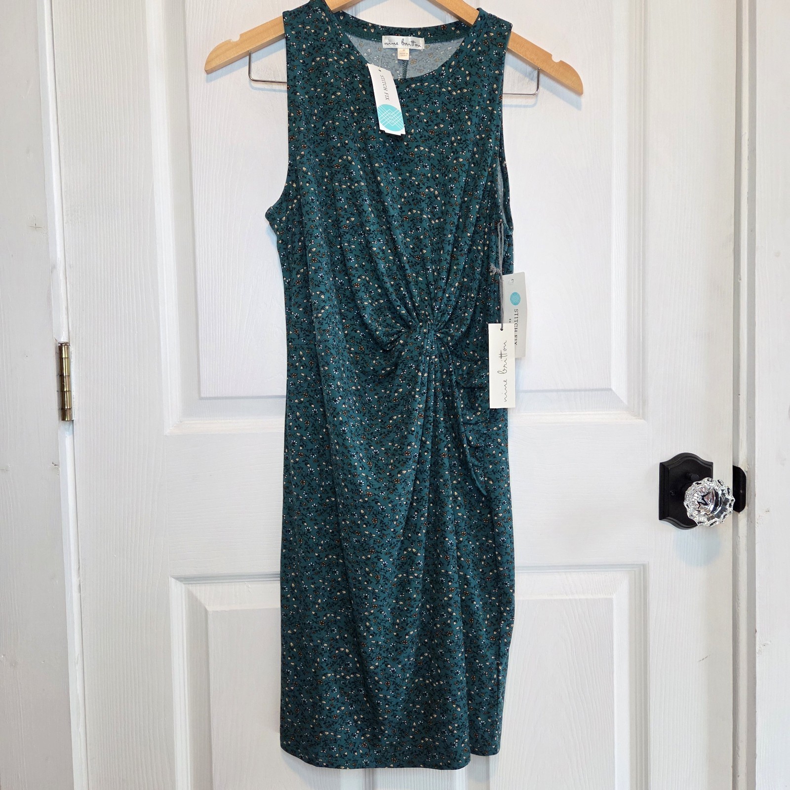 Nine Britton Tank Dress Green Sheath Knot Front Floral Print M NWT Cottagecore