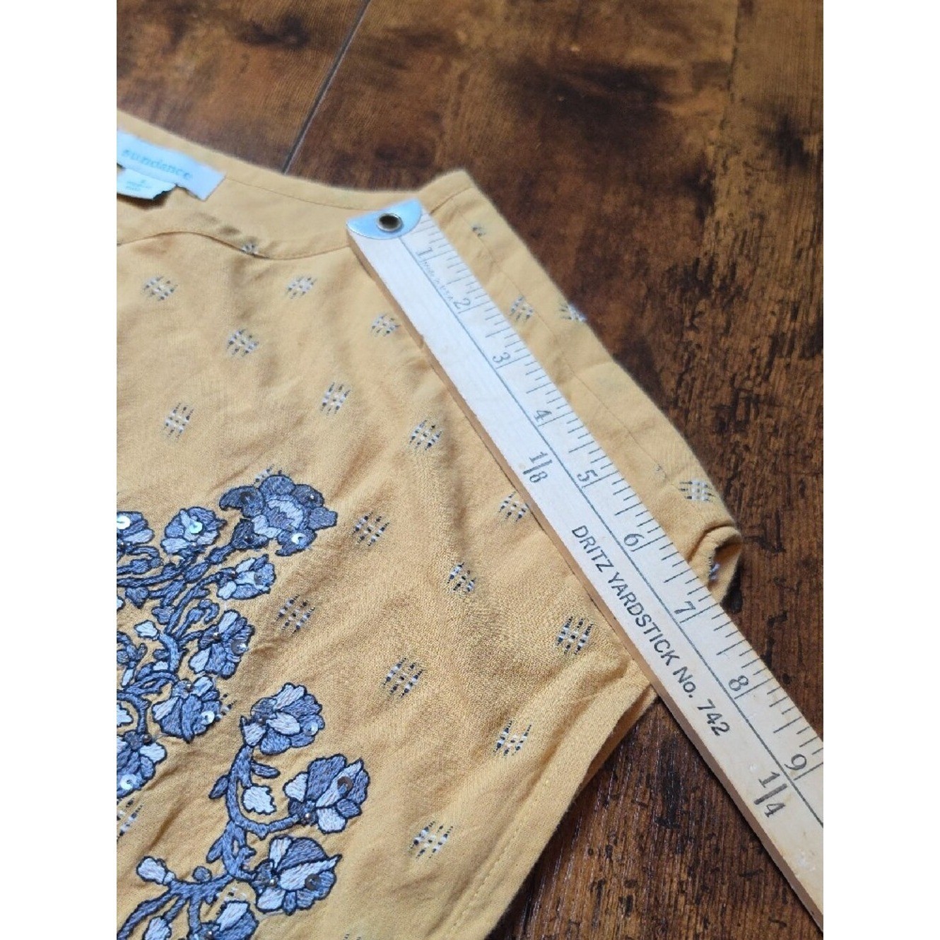 SUNDANCE | Mustard Grey Embroidered Sequin Lined Boho Scalloped Pocket Dress | L