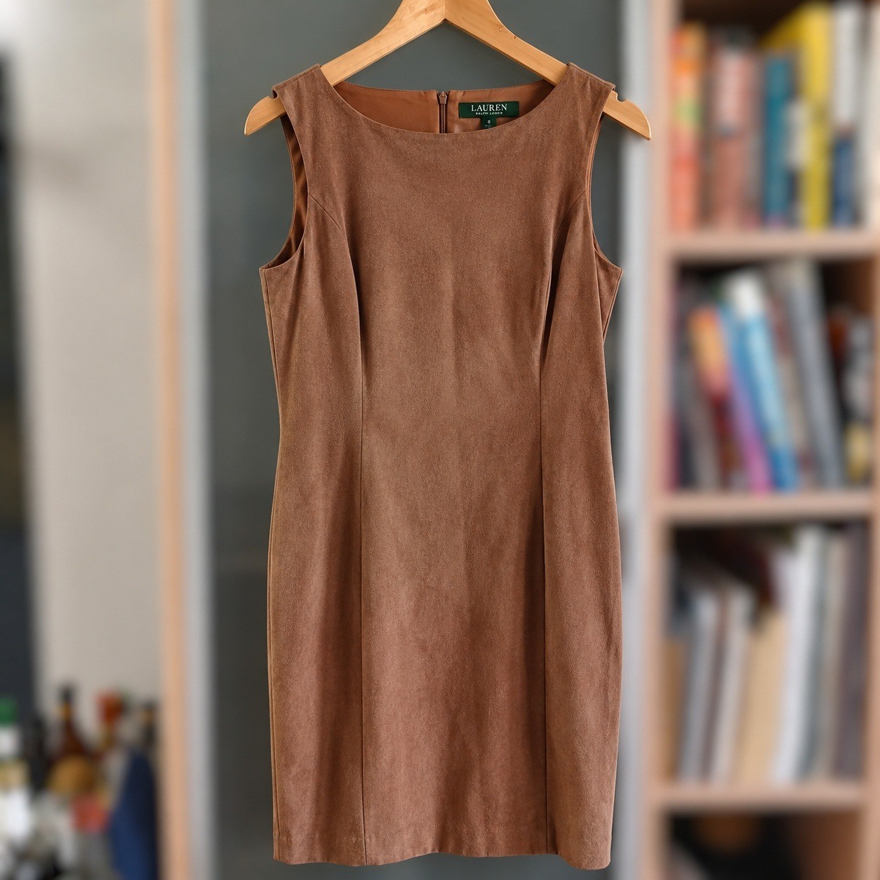 Lauren Ralph Lauren Camel Faux Suede Sleeveless Sheath Dress Brown Size 10