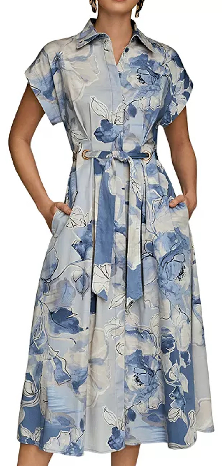 NWT Donna Karan NY Collared Short-Slv Dress, Grommet Details, 6, Tempest, $189