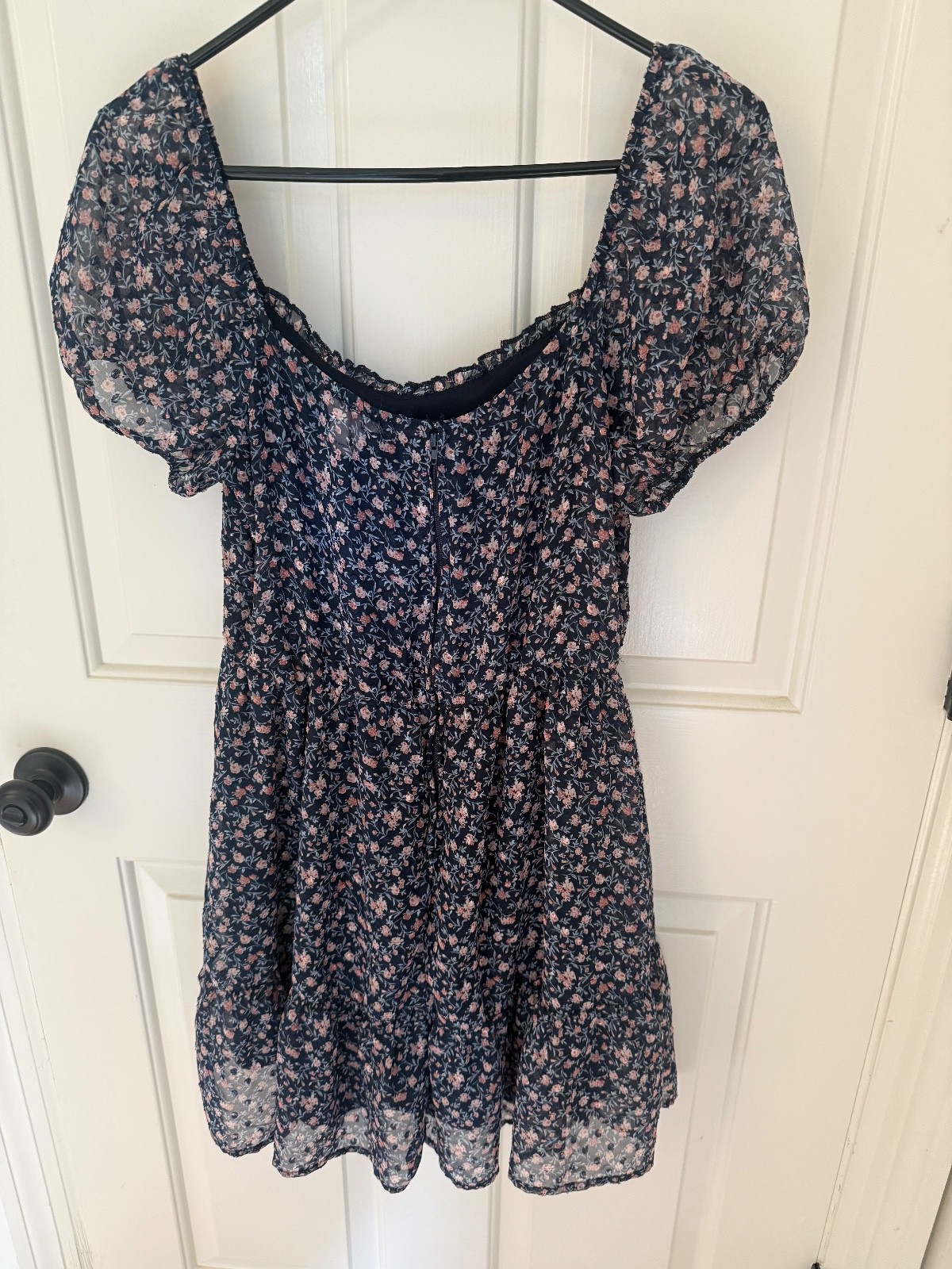 Altar’d State Navy Floral Mini Flowy Sheer Empire WaistDress Boho Cottage chic L