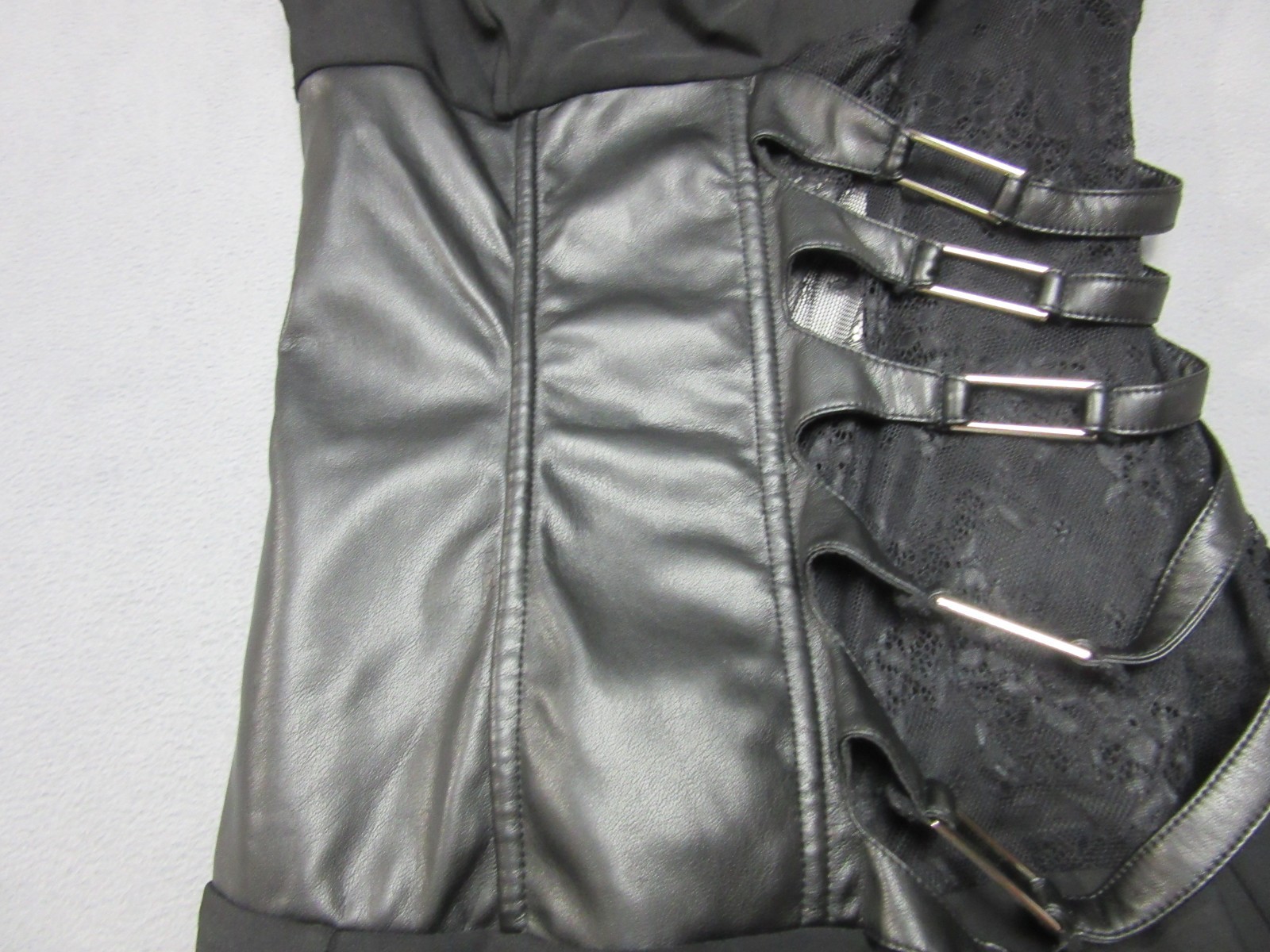 Outcast Dress Womens Medium Black Leather Castiel Mini Goth Party Alternative